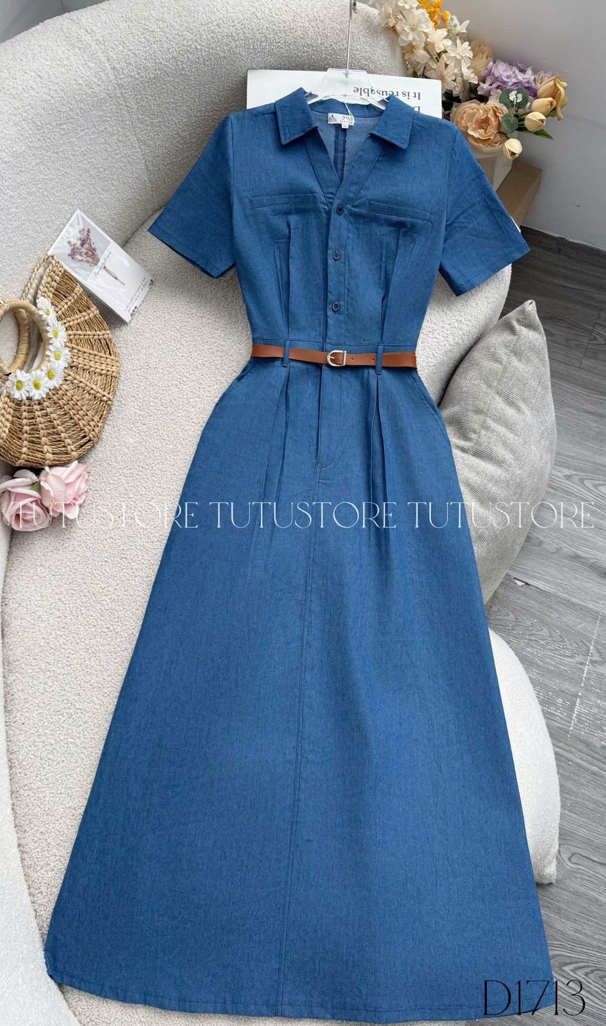 Đầm Jean Thiết Kế Cổ Sơ Mi Dáng Dài Đi Chơi TuTu Store Mã D1713