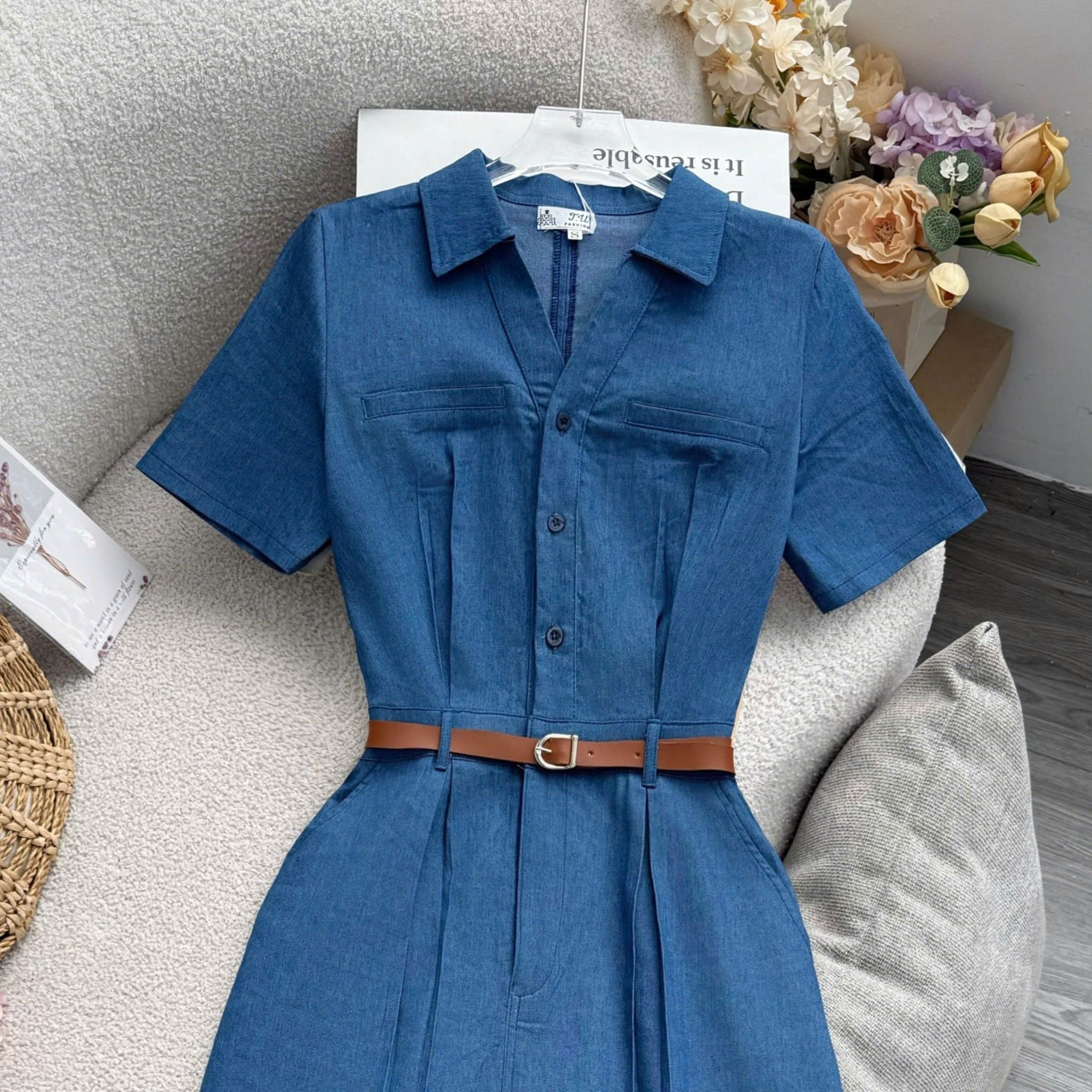 Đầm Jean Thiết Kế Cổ Sơ Mi Dáng Dài Đi Chơi TuTu Store Mã D1713