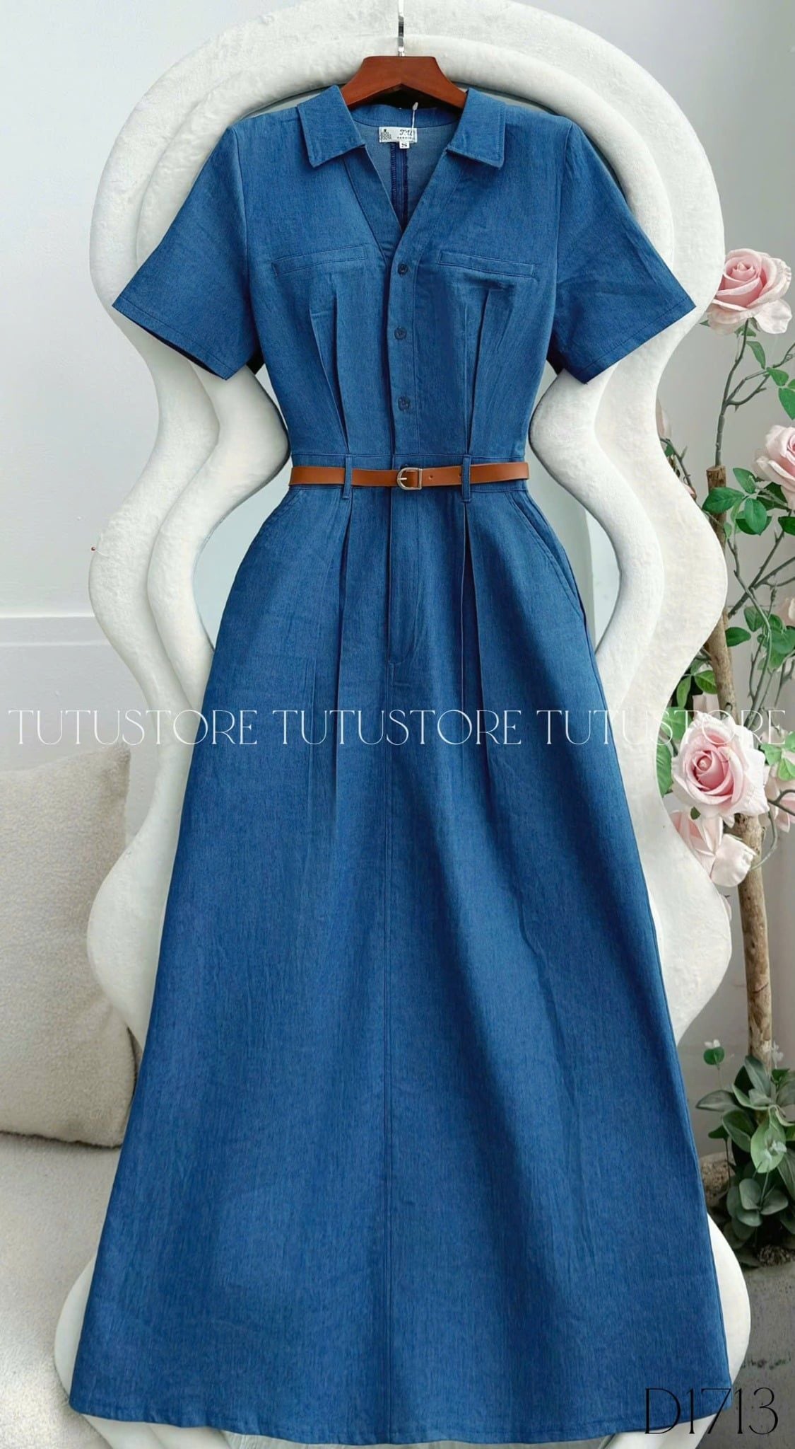 Đầm Jean Thiết Kế Cổ Sơ Mi Dáng Dài Đi Chơi TuTu Store Mã D1713