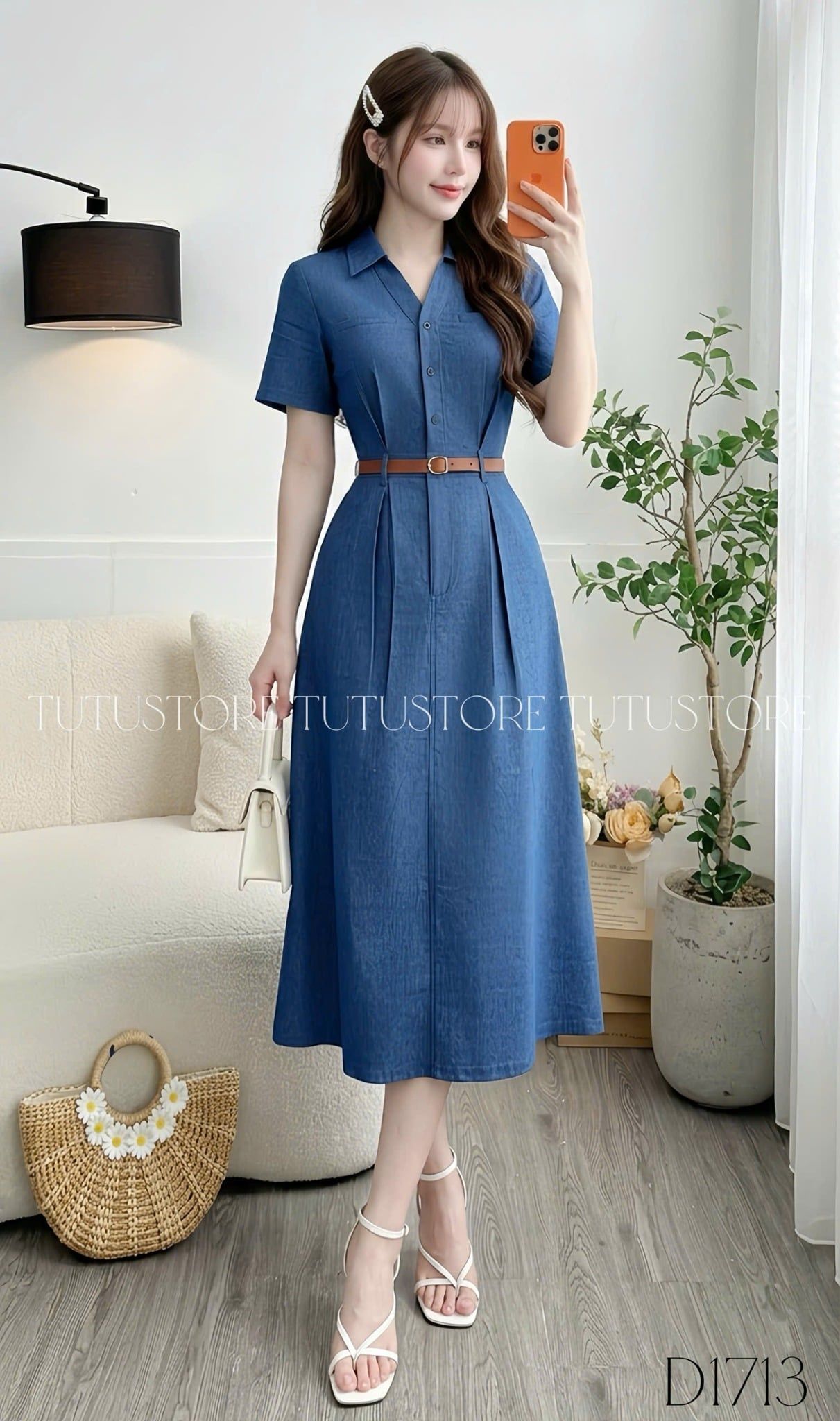 Đầm Jean Thiết Kế Cổ Sơ Mi Dáng Dài Đi Chơi TuTu Store Mã D1713