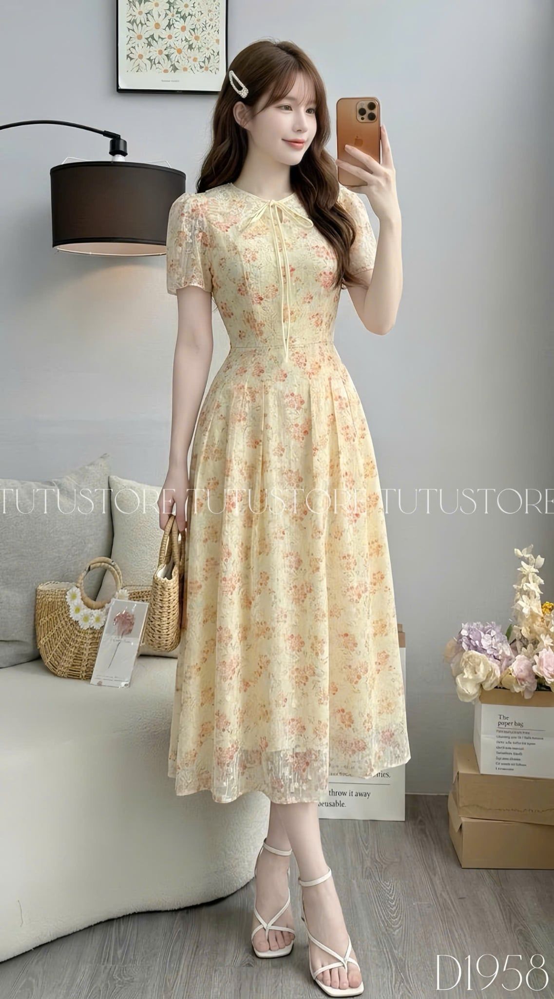 Đầm Thiết Kế Chi Tiết Cổ Tròn Dáng Xòe Đầm Đi Tiệc TuTu Store Mã D1958