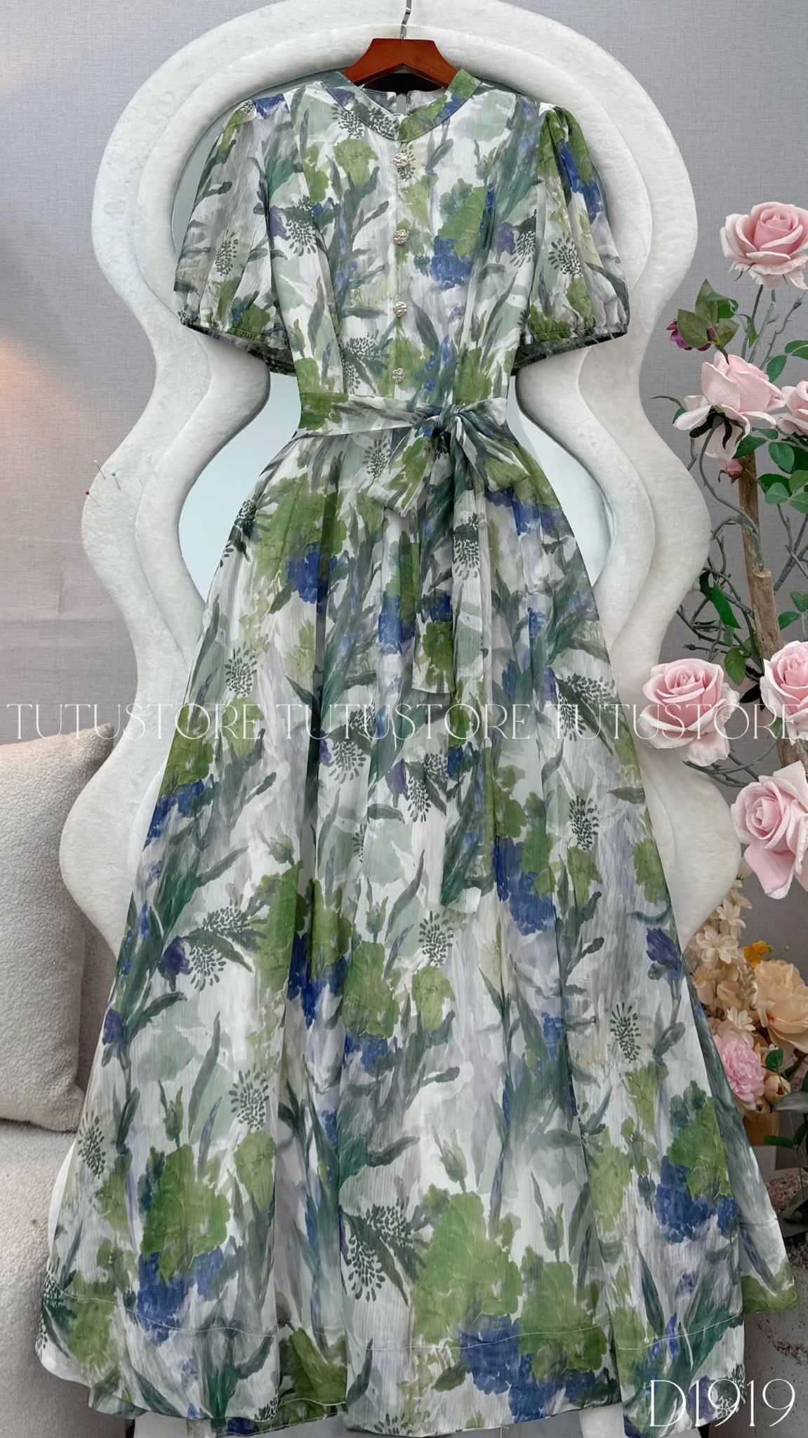 Đầm Thiết Kế Thắt Nơ Eo Cổ Tròn Tay Dài Dáng Xòe Đi Tiệc TuTu Store Mã D1919