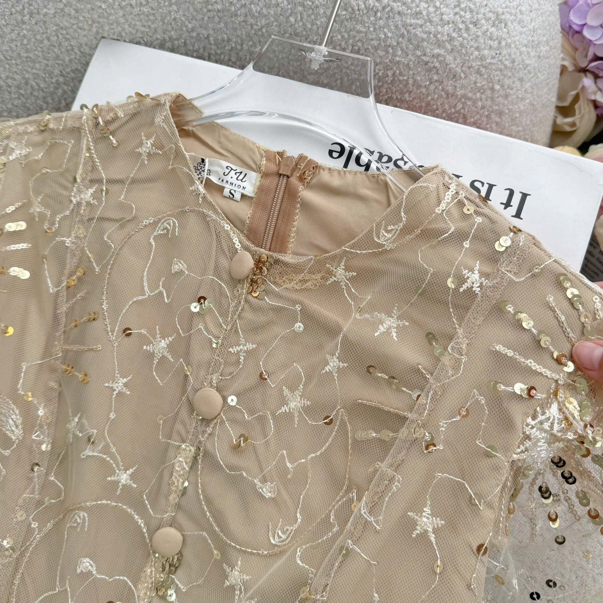 Đầm Thiết Kế Cổ Tròn Đính Kim Sa Dáng Xòe Đầm Đi Tiệc TuTu Store Mã D1928