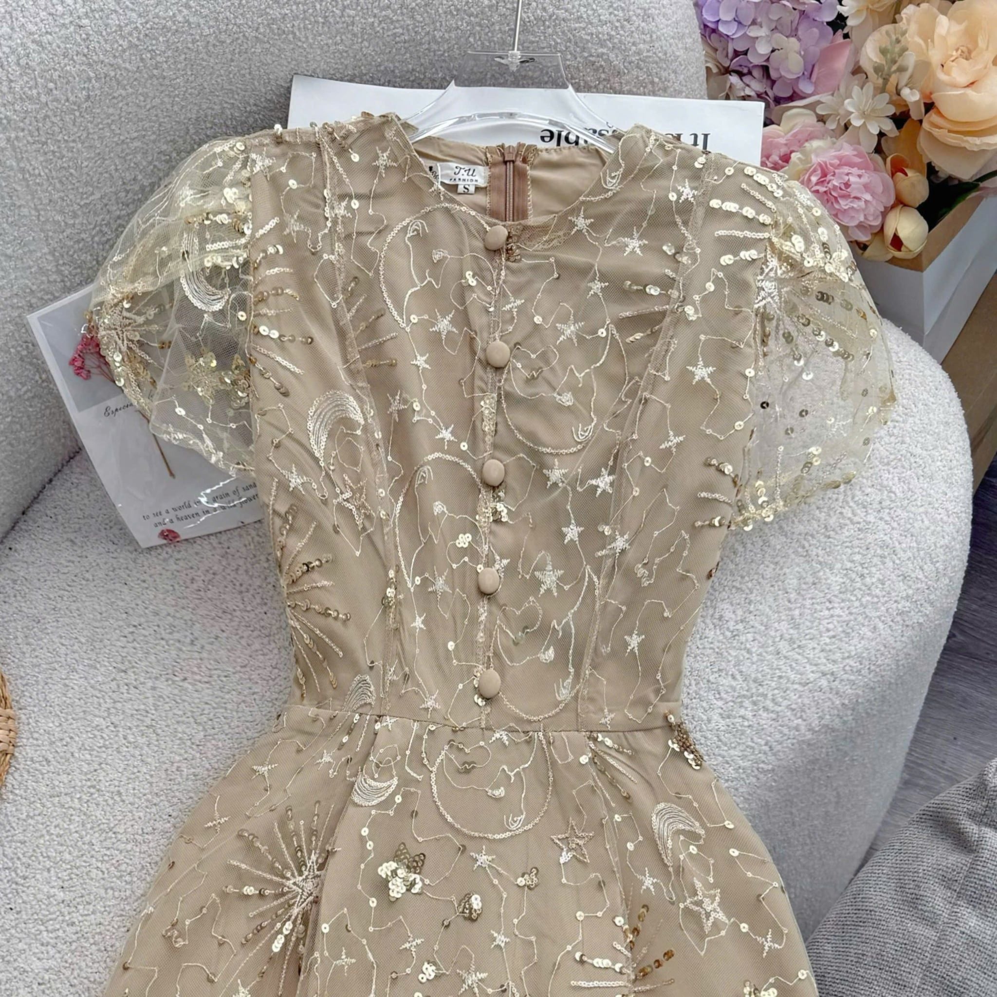 Đầm Thiết Kế Cổ Tròn Đính Kim Sa Dáng Xòe Đầm Đi Tiệc TuTu Store Mã D1928