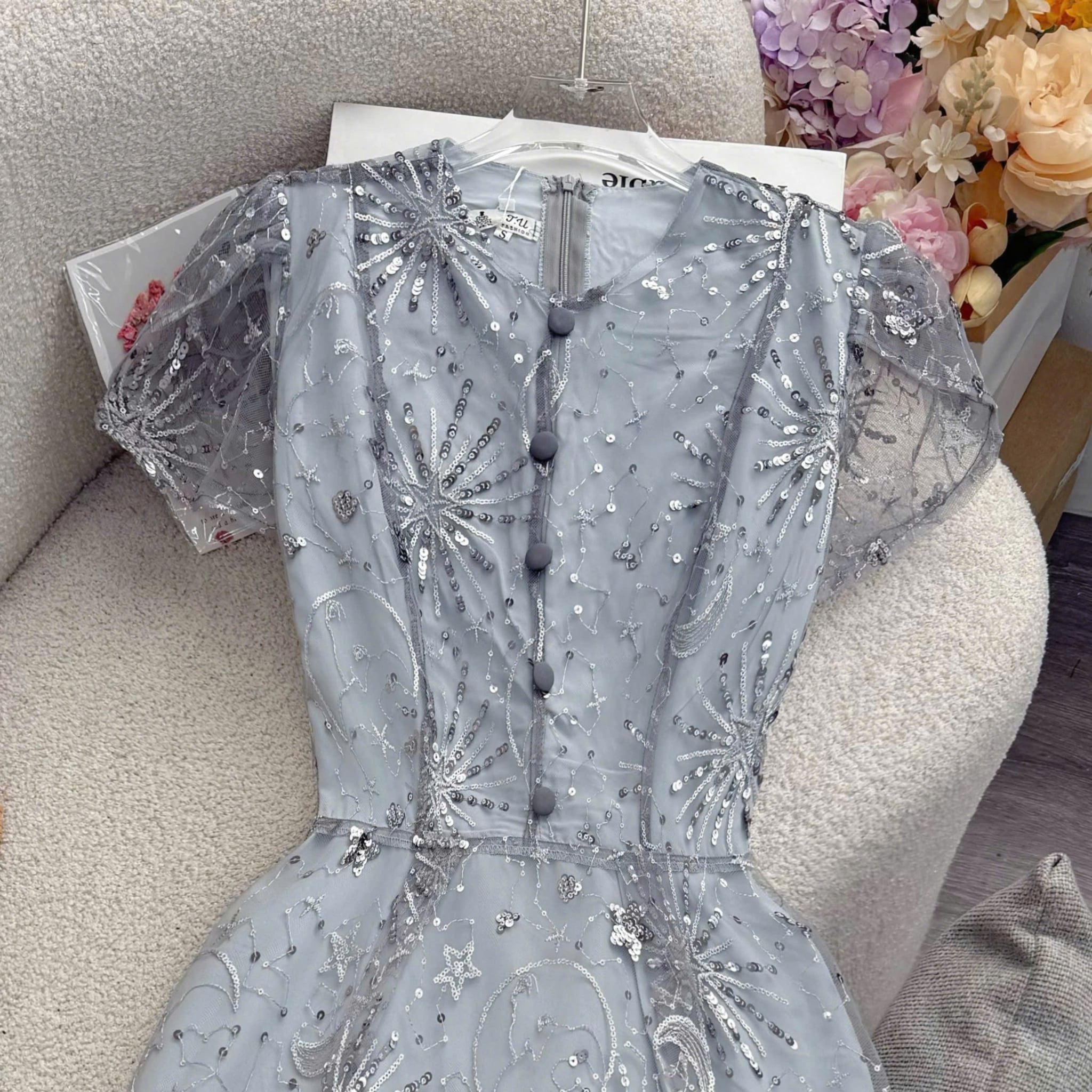 Đầm Thiết Kế Cổ Tròn Đính Kim Sa Dáng Xòe Đầm Đi Tiệc TuTu Store Mã D1928