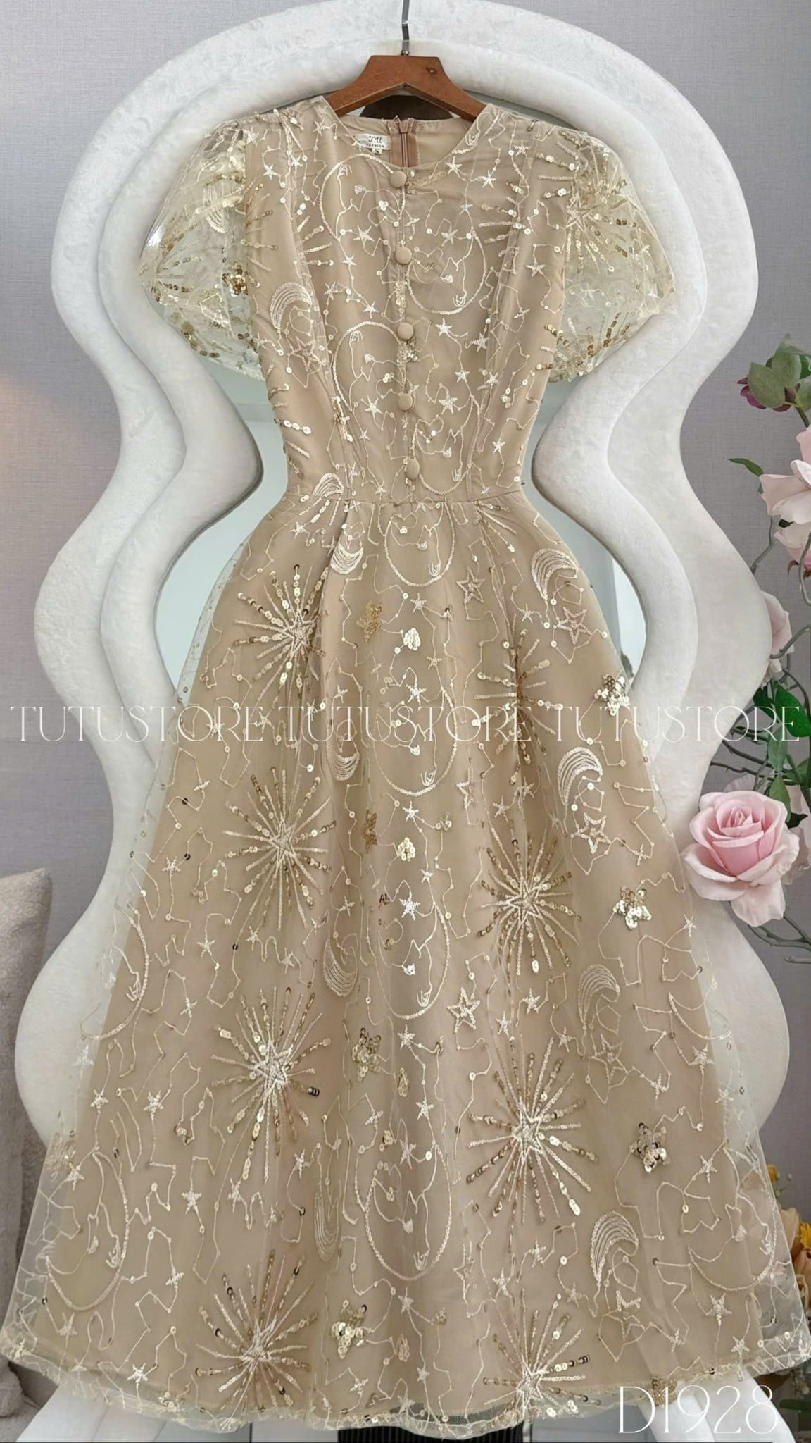 Đầm Thiết Kế Cổ Tròn Đính Kim Sa Dáng Xòe Đầm Đi Tiệc TuTu Store Mã D1928