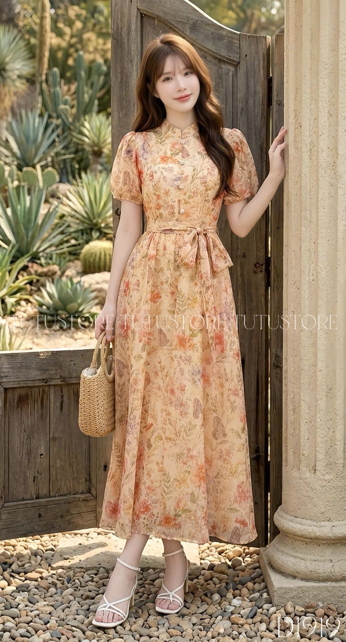Đầm Thiết Kế Thắt Nơ Eo Cổ Tròn Tay Dài Dáng Xòe Đi Tiệc TuTu Store Mã D1919