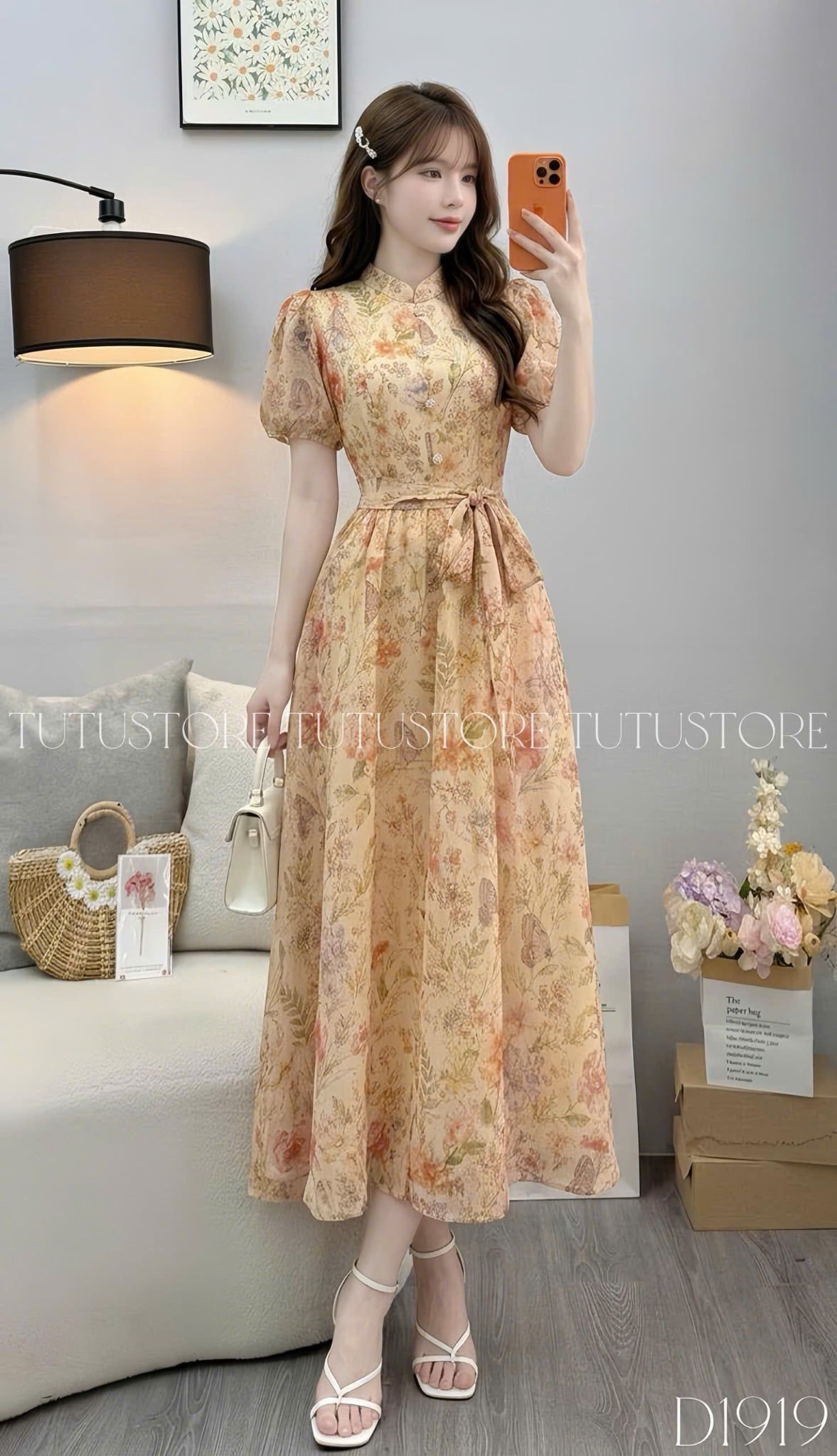 Đầm Thiết Kế Thắt Nơ Eo Cổ Tròn Tay Dài Dáng Xòe Đi Tiệc TuTu Store Mã D1919