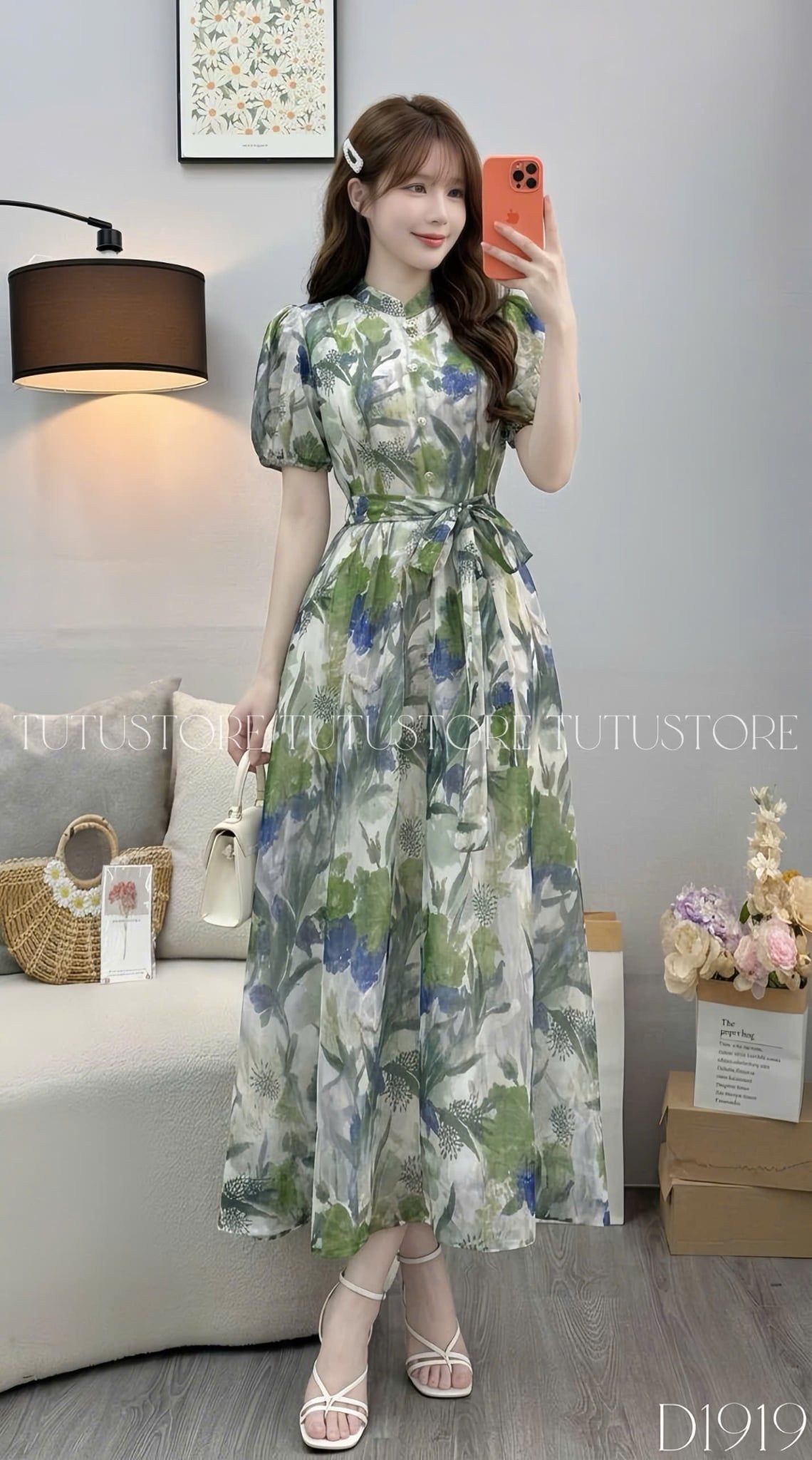 Đầm Thiết Kế Thắt Nơ Eo Cổ Tròn Tay Dài Dáng Xòe Đi Tiệc TuTu Store Mã D1919