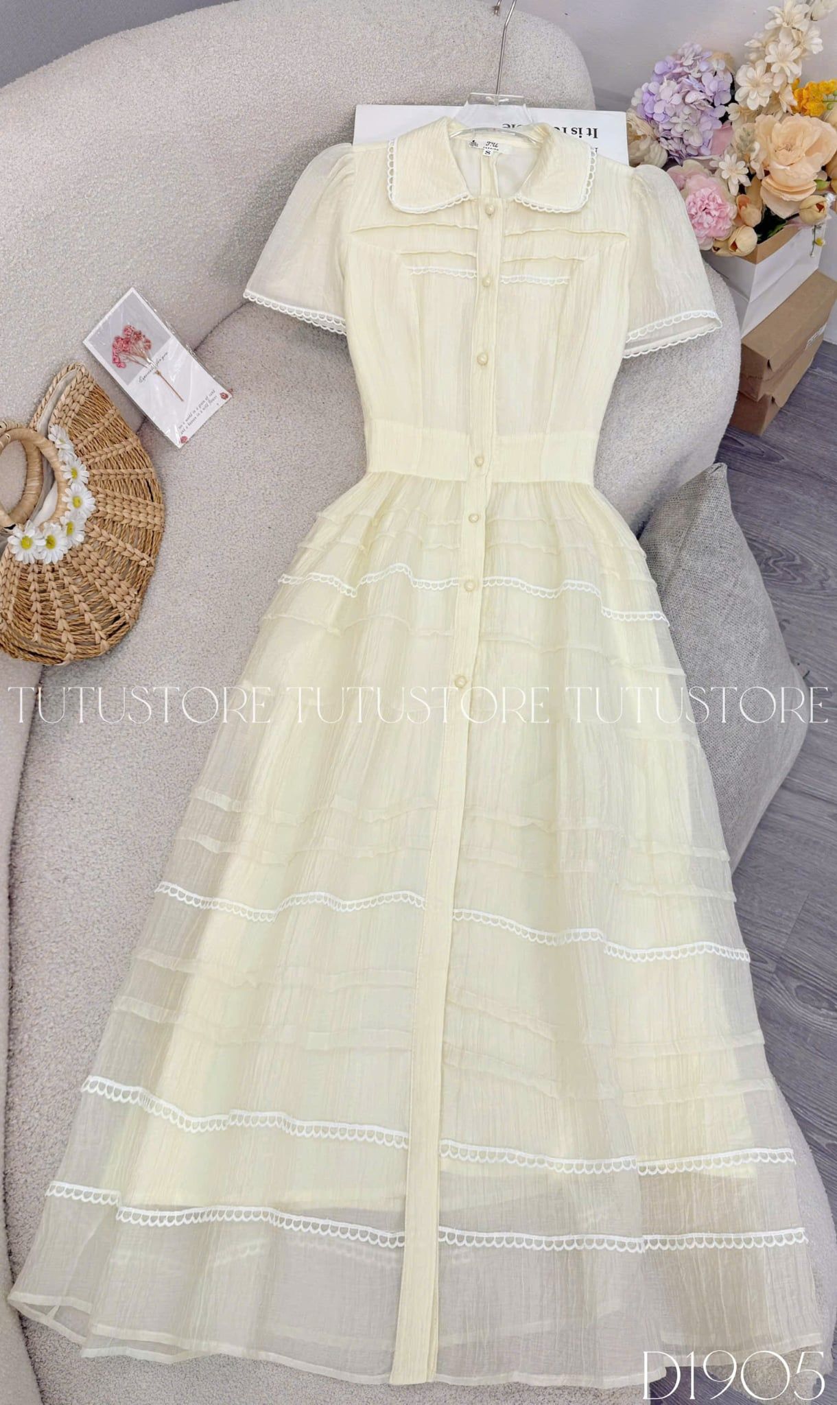 Đầm Thiết Kế Cổ Kiểu Sơ Mi Dáng Xòe Đầm Đi Tiệc TuTu Store Mã D1905