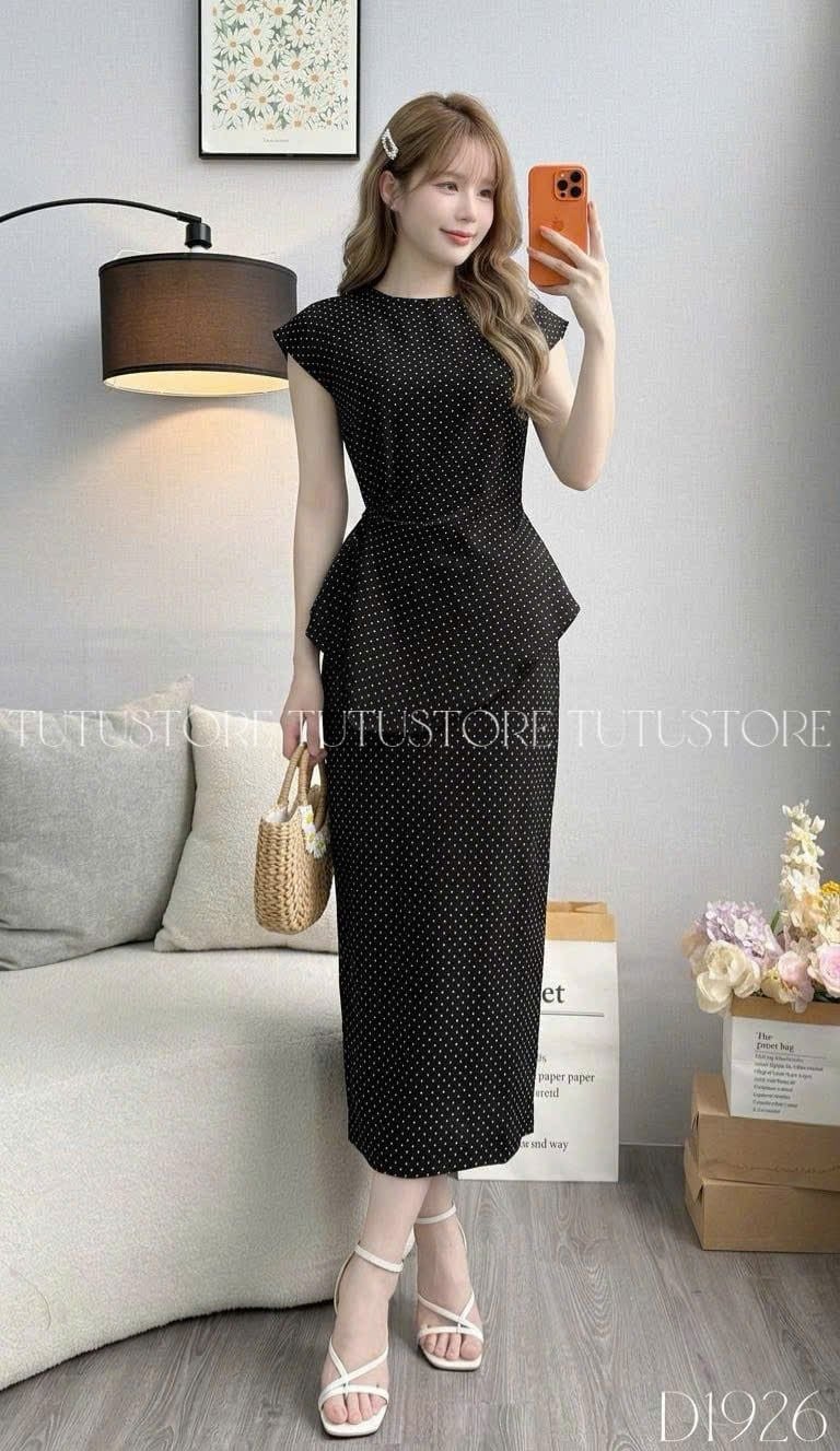 Đầm Thiết Kế Cổ Tròn Tay Hến Chiết Eo Dáng Dài Đầm Đi Tiệc TuTu Store Mã D1926