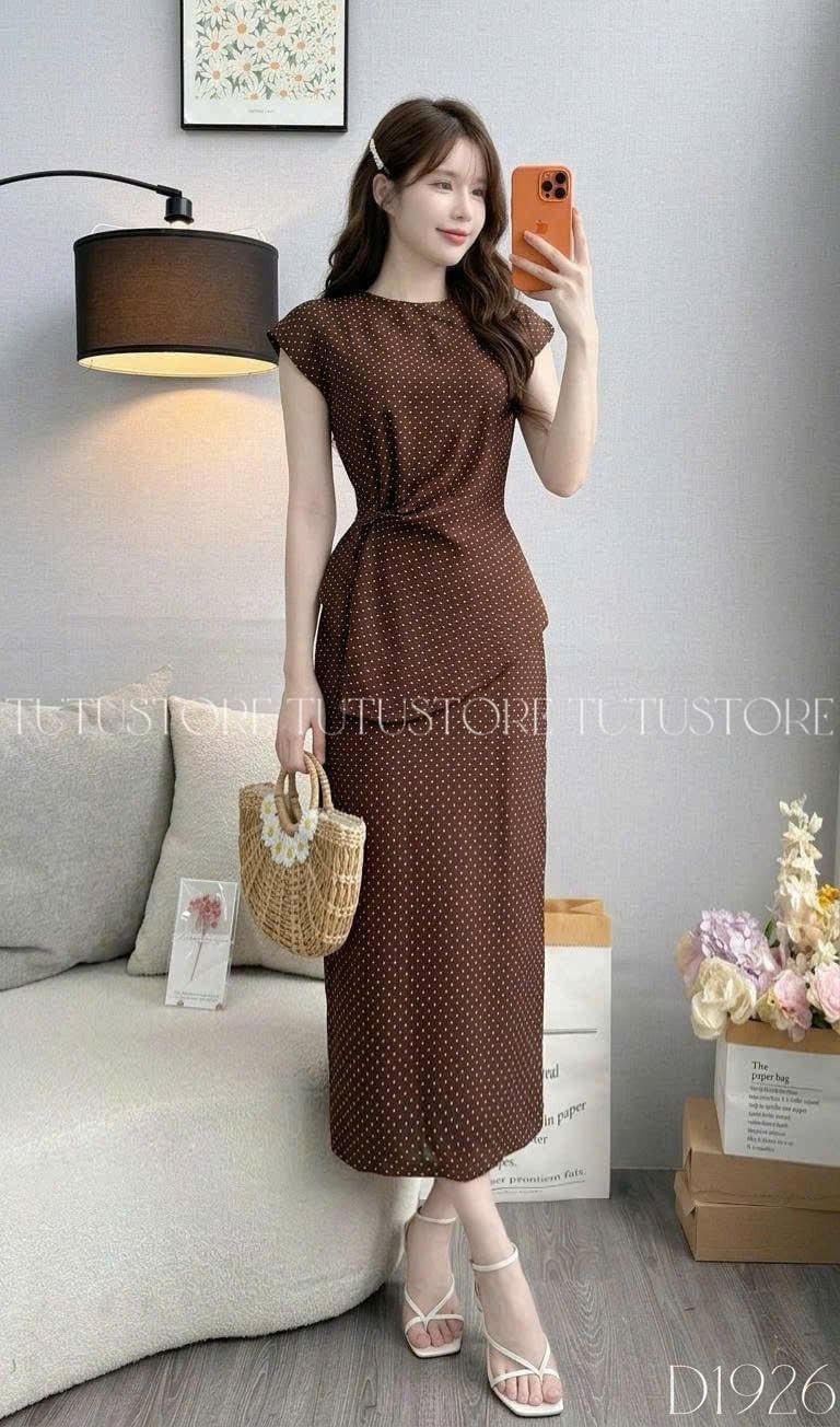 Đầm Thiết Kế Cổ Tròn Tay Hến Chiết Eo Dáng Dài Đầm Đi Tiệc TuTu Store Mã D1926