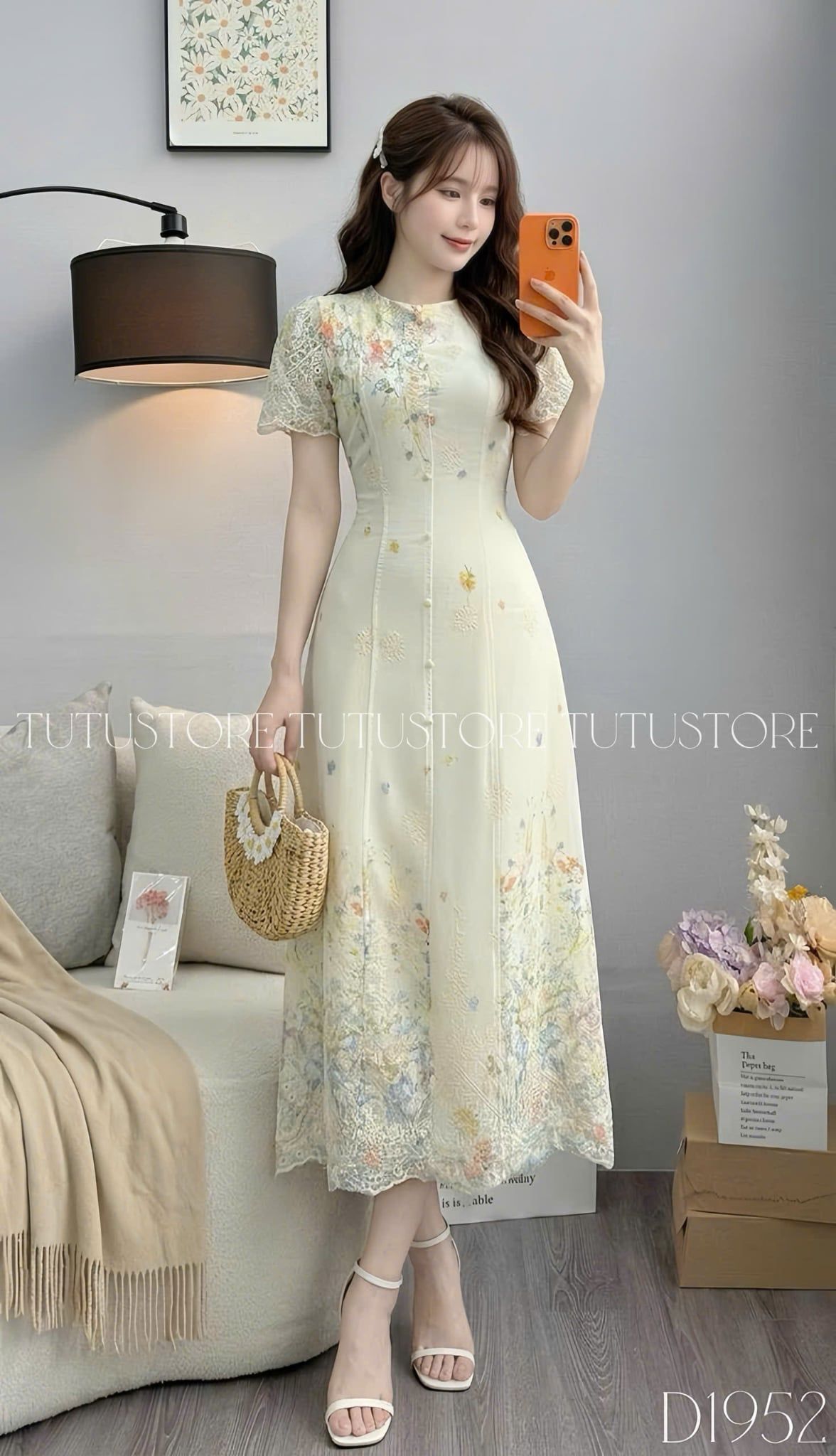 Đầm Thiết Kế Cổ Tròn Dính Nút Dáng Dài Form A Đi Tiệc TuTu Store Mã D1952
