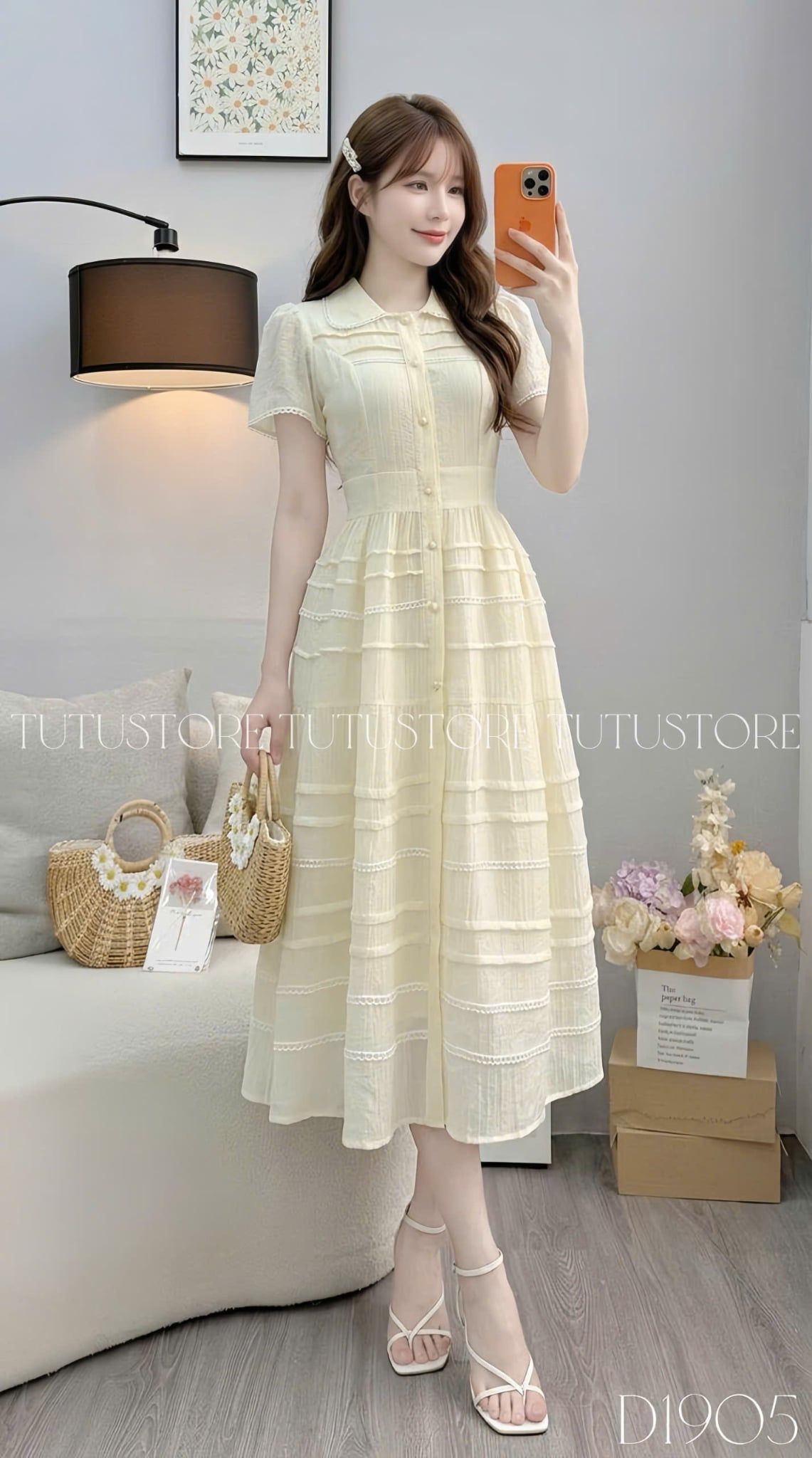 Đầm Thiết Kế Cổ Kiểu Sơ Mi Dáng Xòe Đầm Đi Tiệc TuTu Store Mã D1905