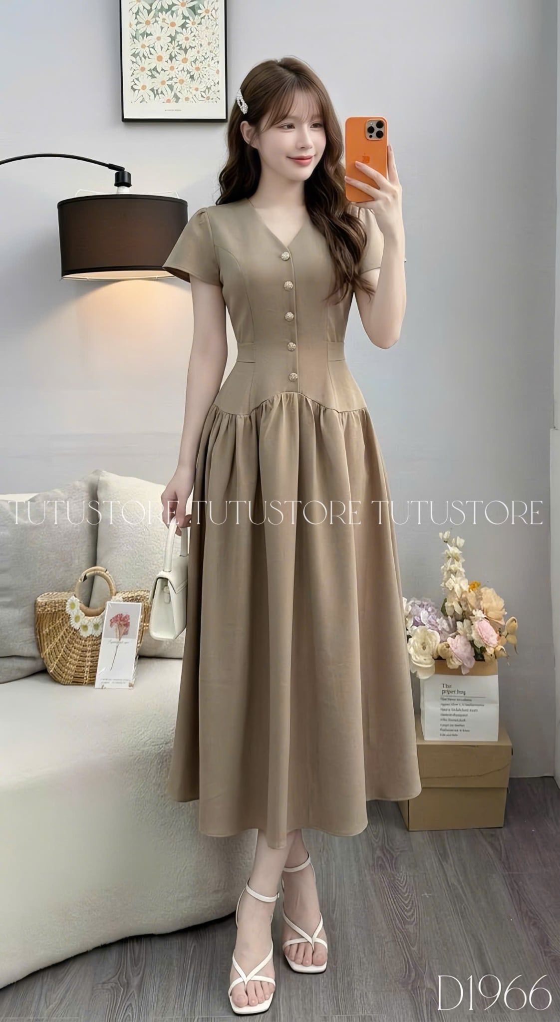 Đầm Thiết Kế Cổ V Dáng Xòe Dính Nút Kèm Thắt Nơ Đi Tiệc TuTu Store Mã D1966