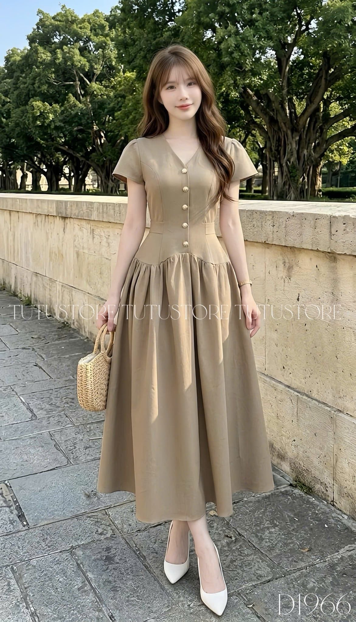 Đầm Thiết Kế Cổ V Dáng Xòe Dính Nút Kèm Thắt Nơ Đi Tiệc TuTu Store Mã D1966