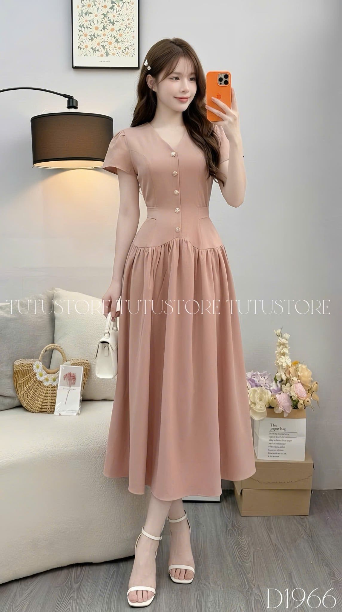 Đầm Thiết Kế Cổ V Dáng Xòe Dính Nút Kèm Thắt Nơ Đi Tiệc TuTu Store Mã D1966