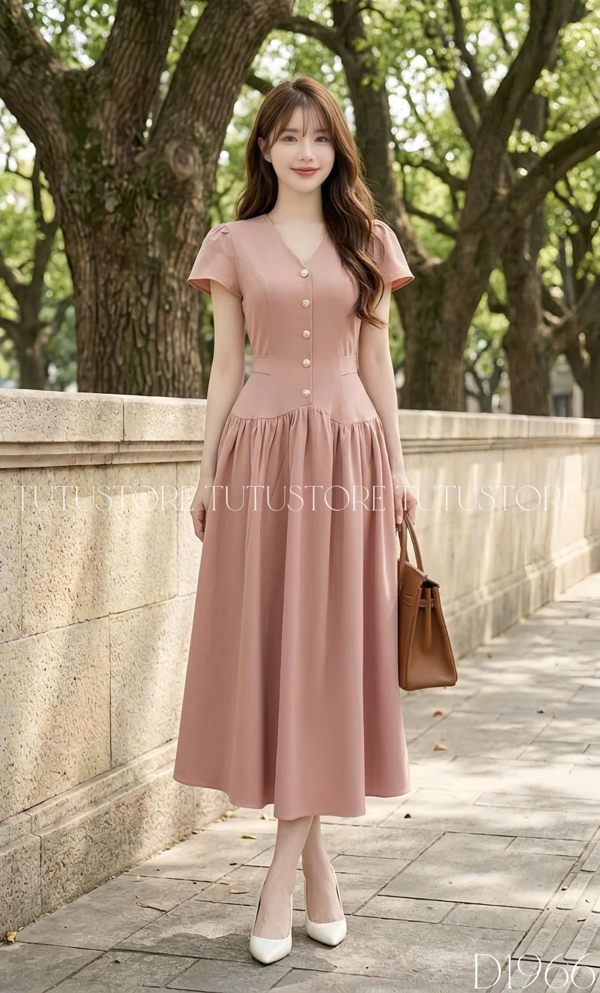 Đầm Thiết Kế Cổ V Dáng Xòe Dính Nút Kèm Thắt Nơ Đi Tiệc TuTu Store Mã D1966