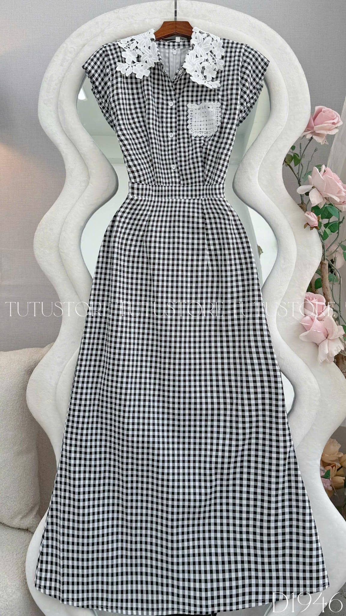 Đầm Thiết Kế Cổ Áo Sơ Mi Chiết Eo Kiểu Caro Dáng Dài Đi Tiệc TuTu Store Mã D1946