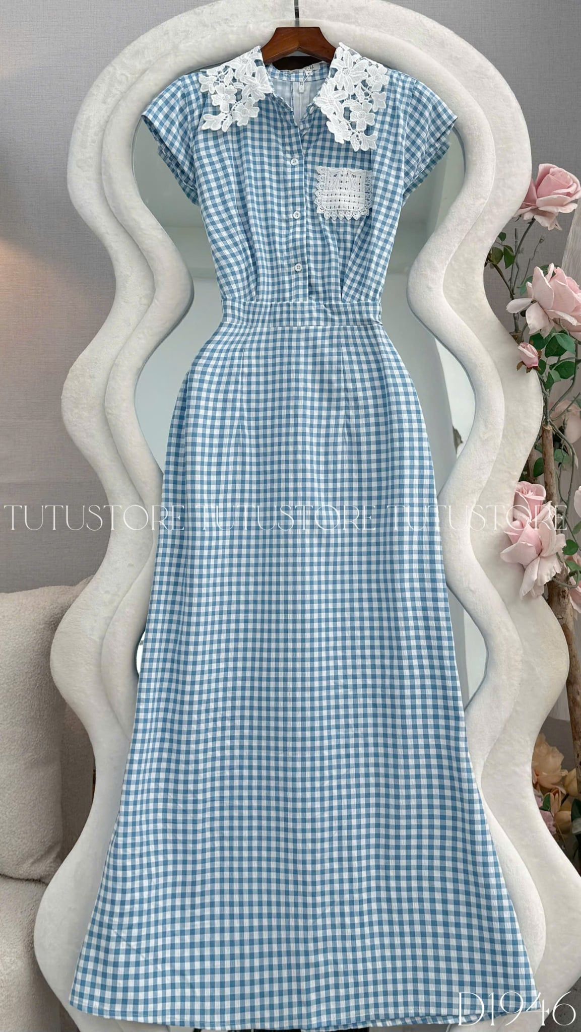 Đầm Thiết Kế Cổ Áo Sơ Mi Chiết Eo Kiểu Caro Dáng Dài Đi Tiệc TuTu Store Mã D1946