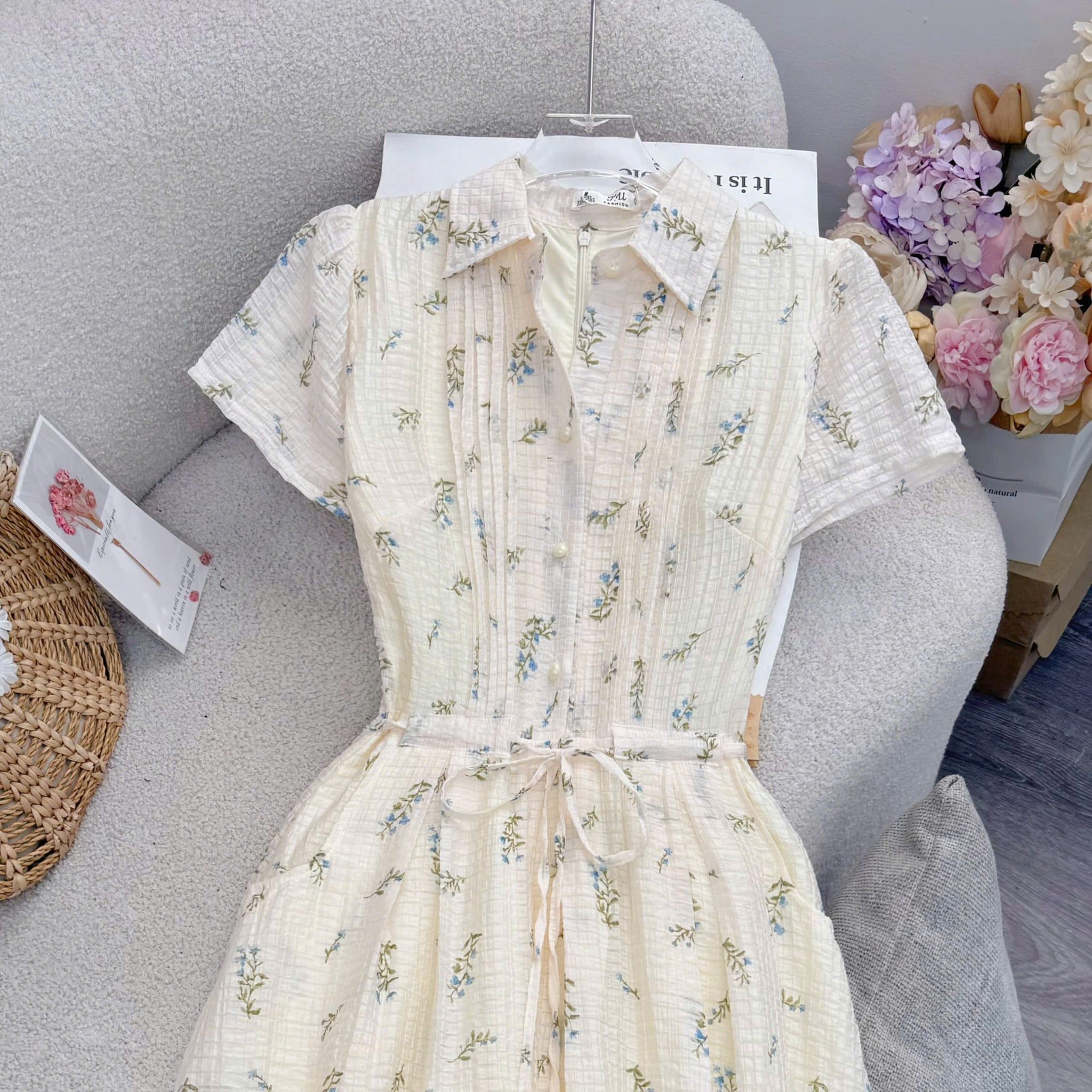 Đầm Thiết Kế Cổ Sơ Mi Dáng Xòe Hoa Nhí Đầm Đi Tiệc TuTu Store Mã D1955