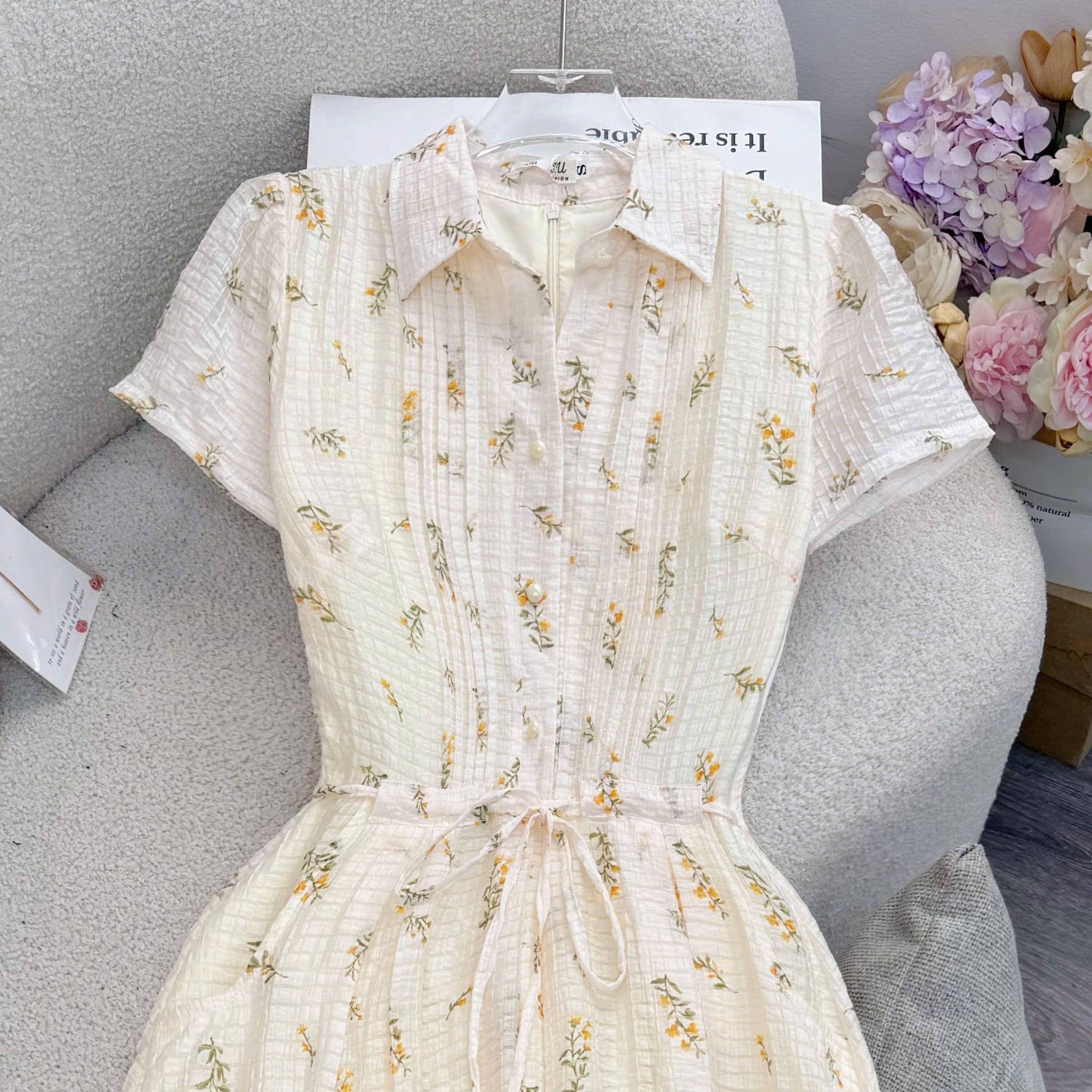 Đầm Thiết Kế Cổ Sơ Mi Dáng Xòe Hoa Nhí Đầm Đi Tiệc TuTu Store Mã D1955
