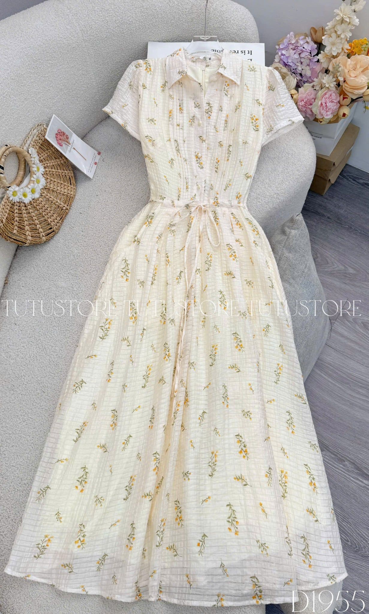 Đầm Thiết Kế Cổ Sơ Mi Dáng Xòe Hoa Nhí Đầm Đi Tiệc TuTu Store Mã D1955