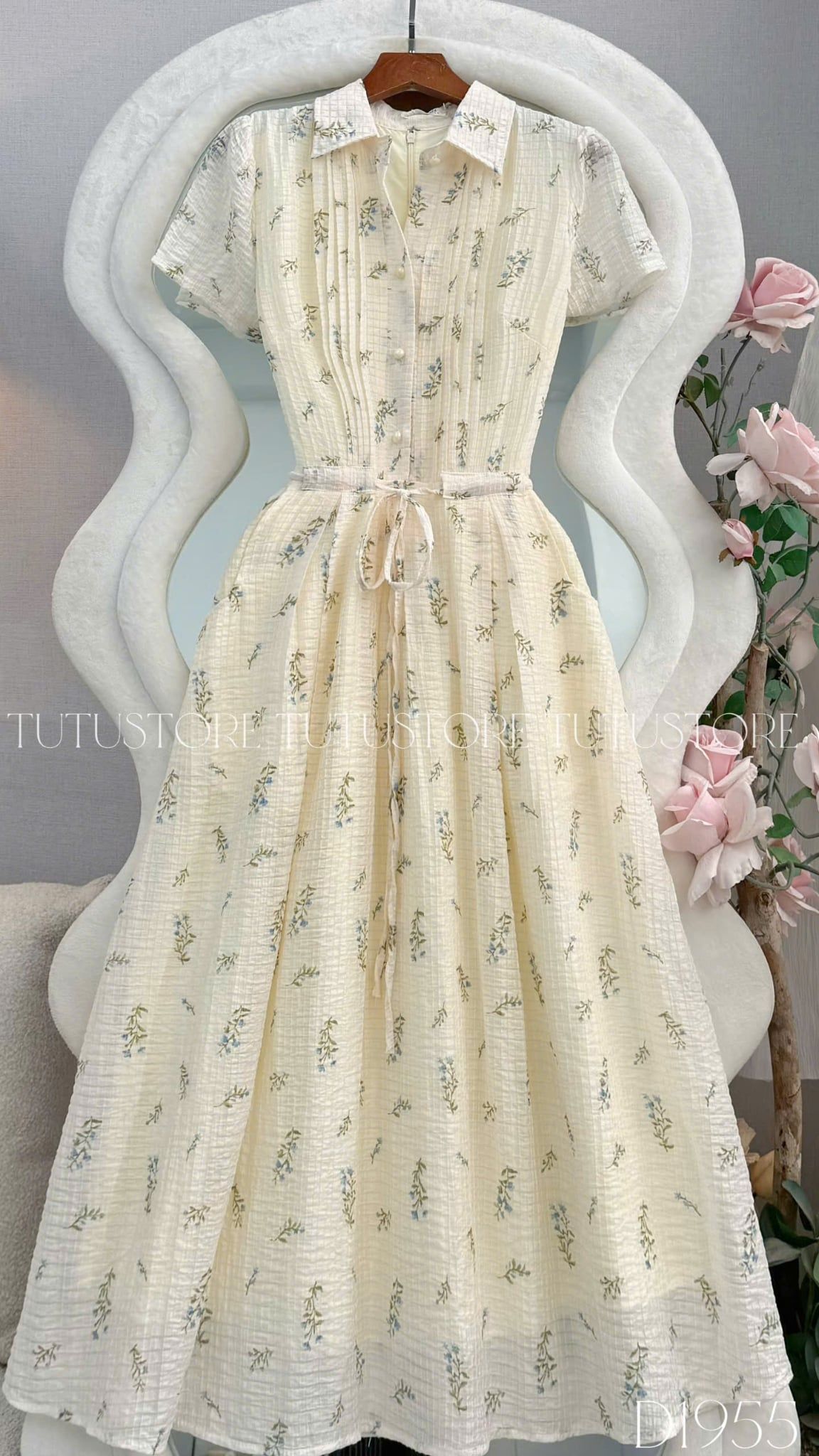 Đầm Thiết Kế Cổ Sơ Mi Dáng Xòe Hoa Nhí Đầm Đi Tiệc TuTu Store Mã D1955