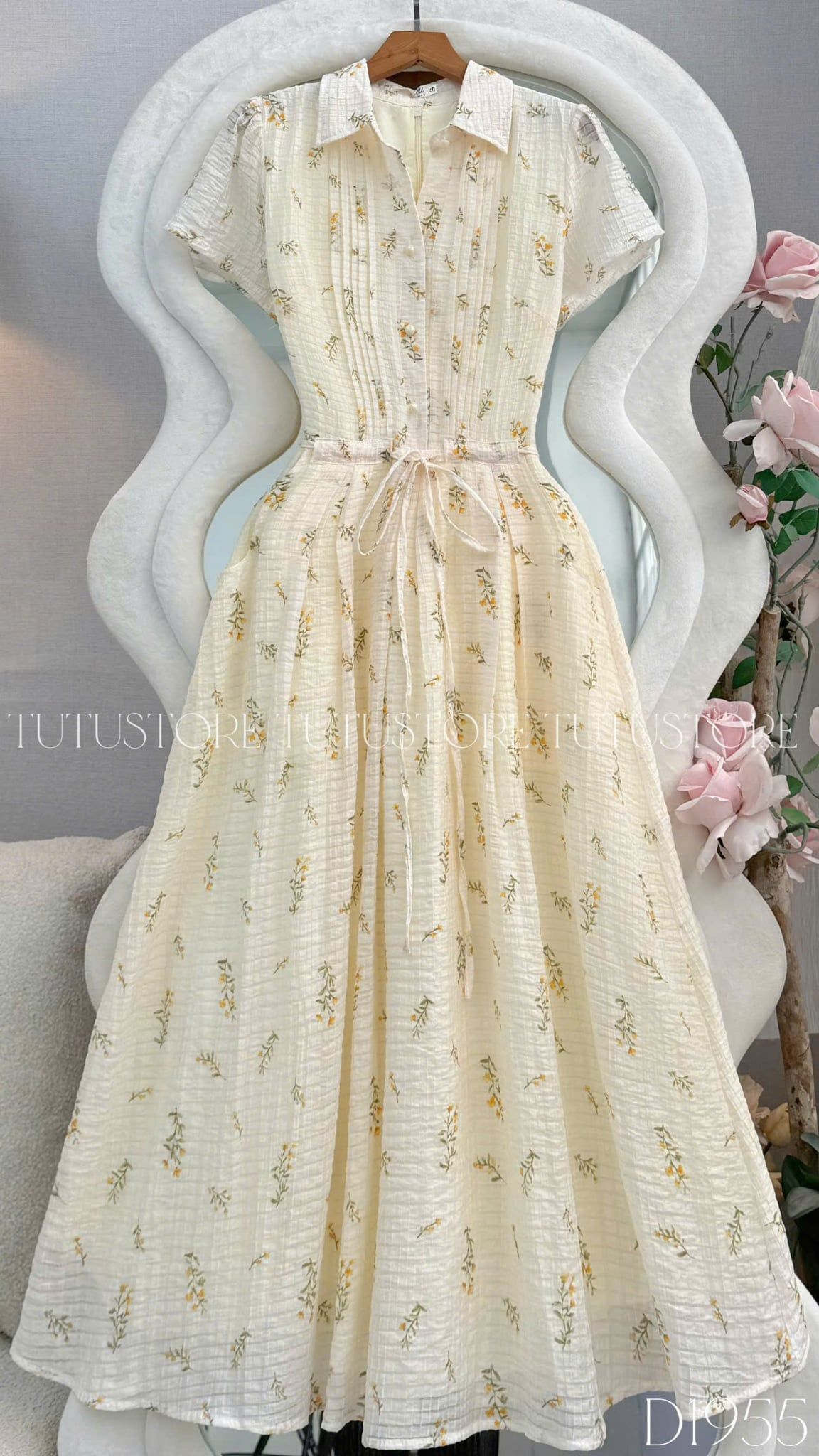 Đầm Thiết Kế Cổ Sơ Mi Dáng Xòe Hoa Nhí Đầm Đi Tiệc TuTu Store Mã D1955