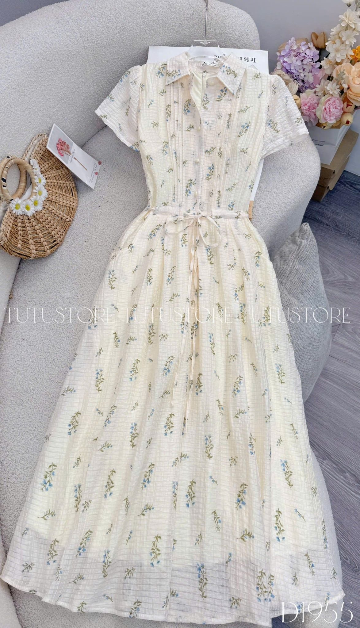 Đầm Thiết Kế Cổ Sơ Mi Dáng Xòe Hoa Nhí Đầm Đi Tiệc TuTu Store Mã D1955