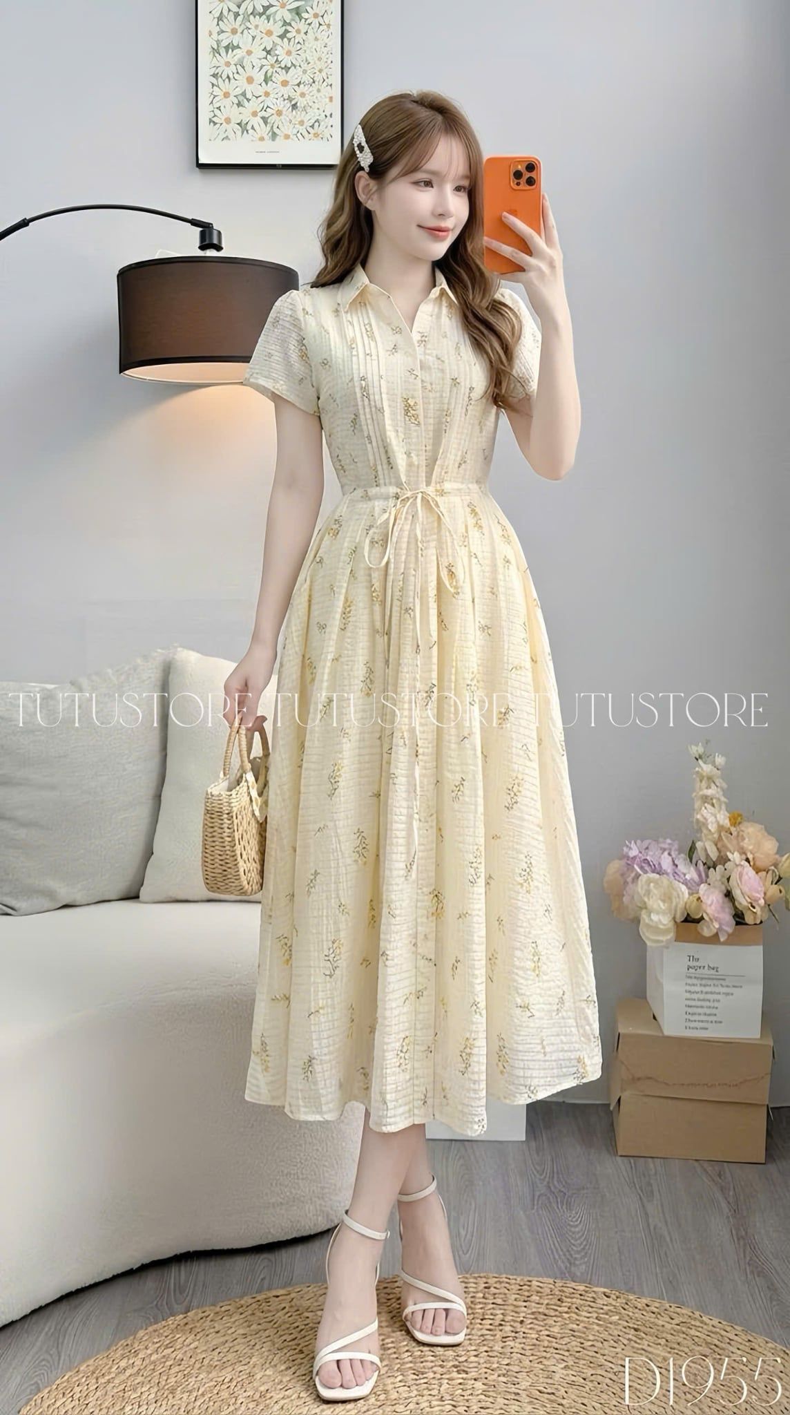 Đầm Thiết Kế Cổ Sơ Mi Dáng Xòe Hoa Nhí Đầm Đi Tiệc TuTu Store Mã D1955