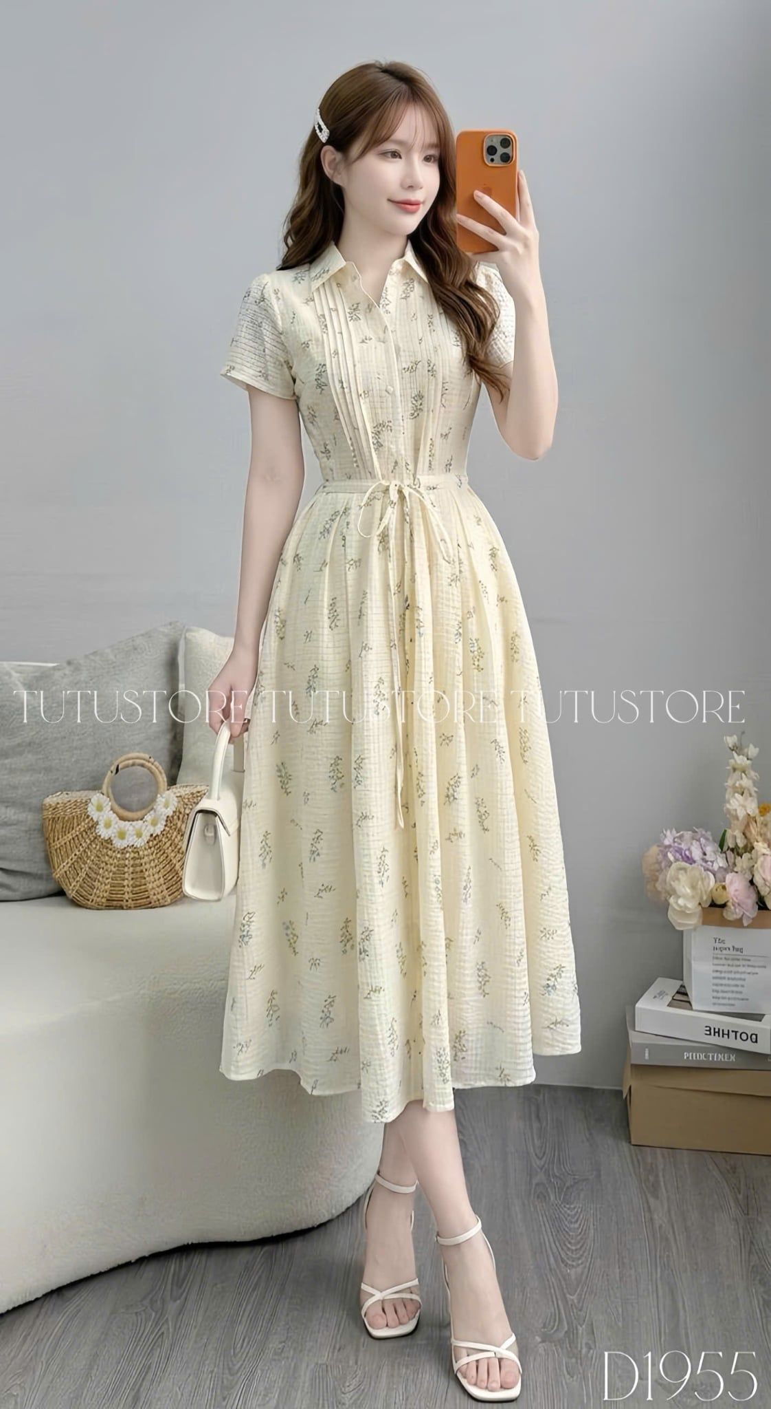 Đầm Thiết Kế Cổ Sơ Mi Dáng Xòe Hoa Nhí Đầm Đi Tiệc TuTu Store Mã D1955