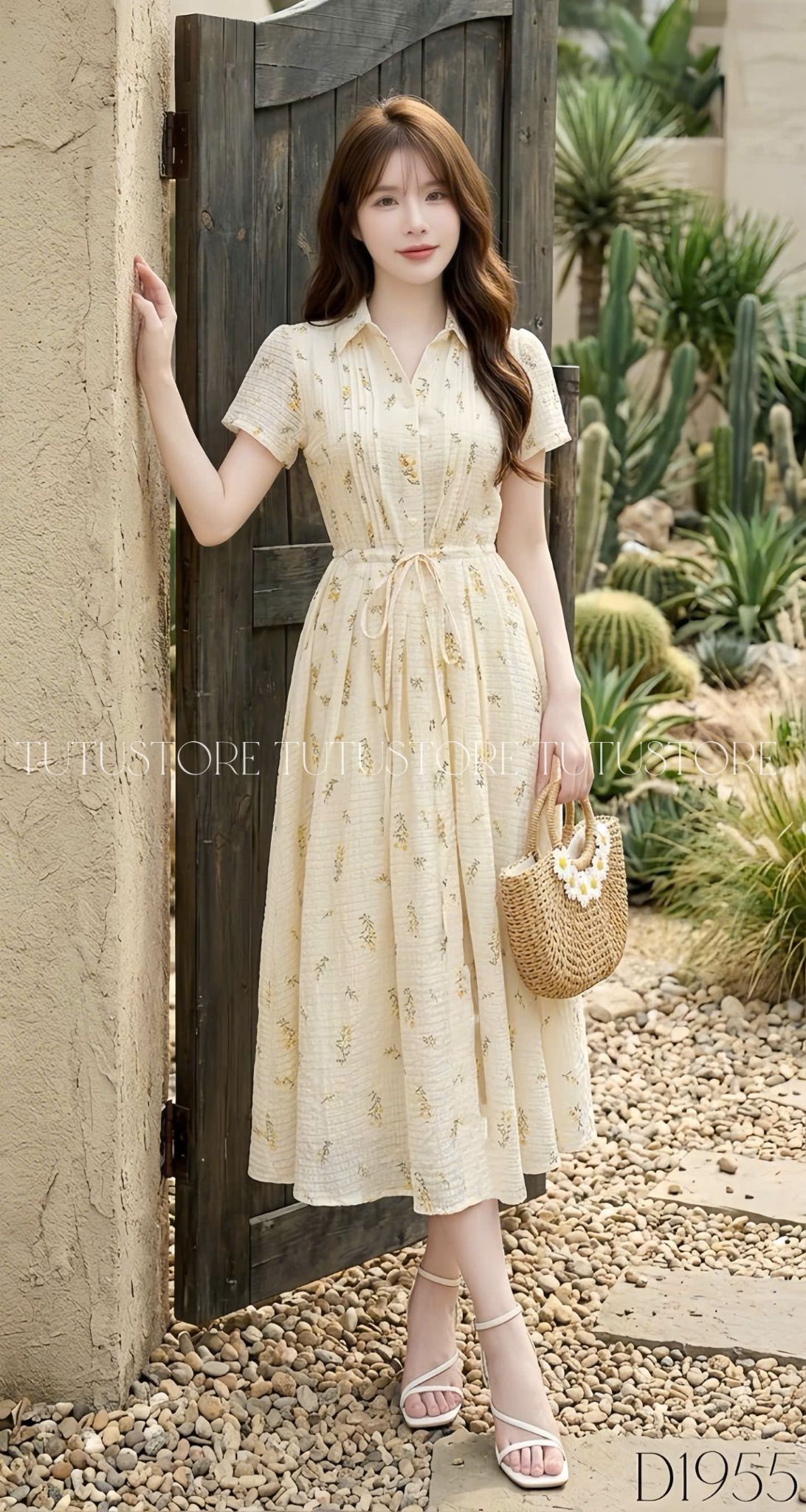 Đầm Thiết Kế Cổ Sơ Mi Dáng Xòe Hoa Nhí Đầm Đi Tiệc TuTu Store Mã D1955