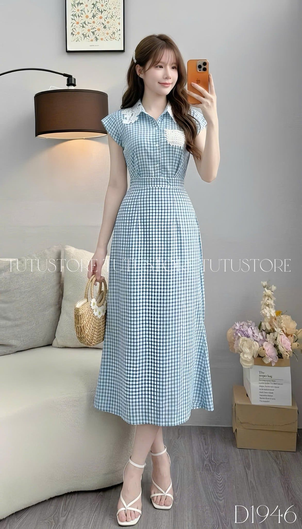 Đầm Thiết Kế Cổ Áo Sơ Mi Chiết Eo Kiểu Caro Dáng Dài Đi Tiệc TuTu Store Mã D1946
