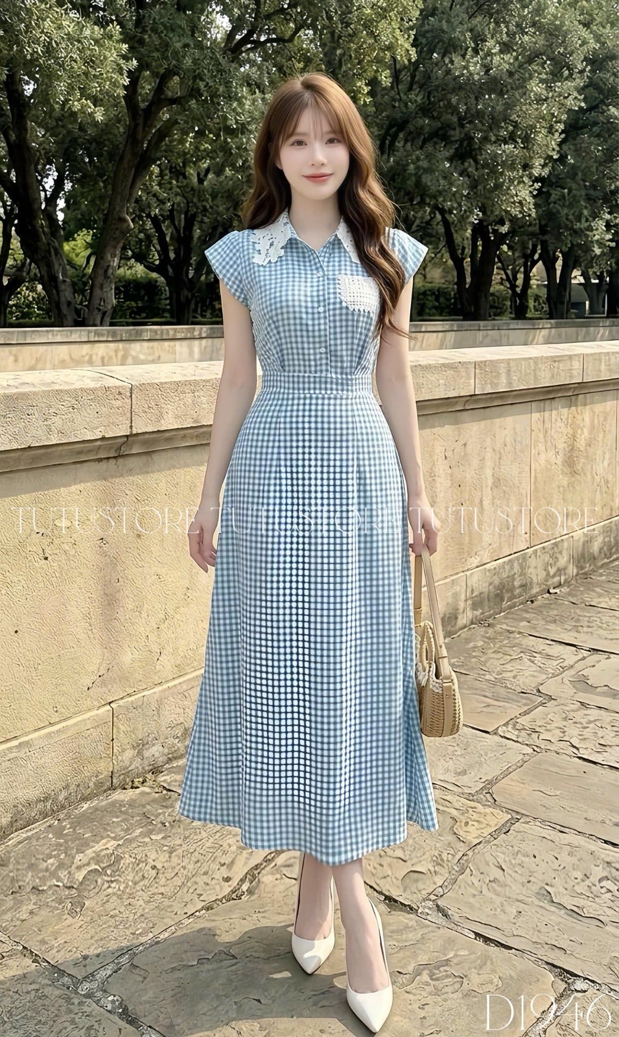 Đầm Thiết Kế Cổ Áo Sơ Mi Chiết Eo Kiểu Caro Dáng Dài Đi Tiệc TuTu Store Mã D1946