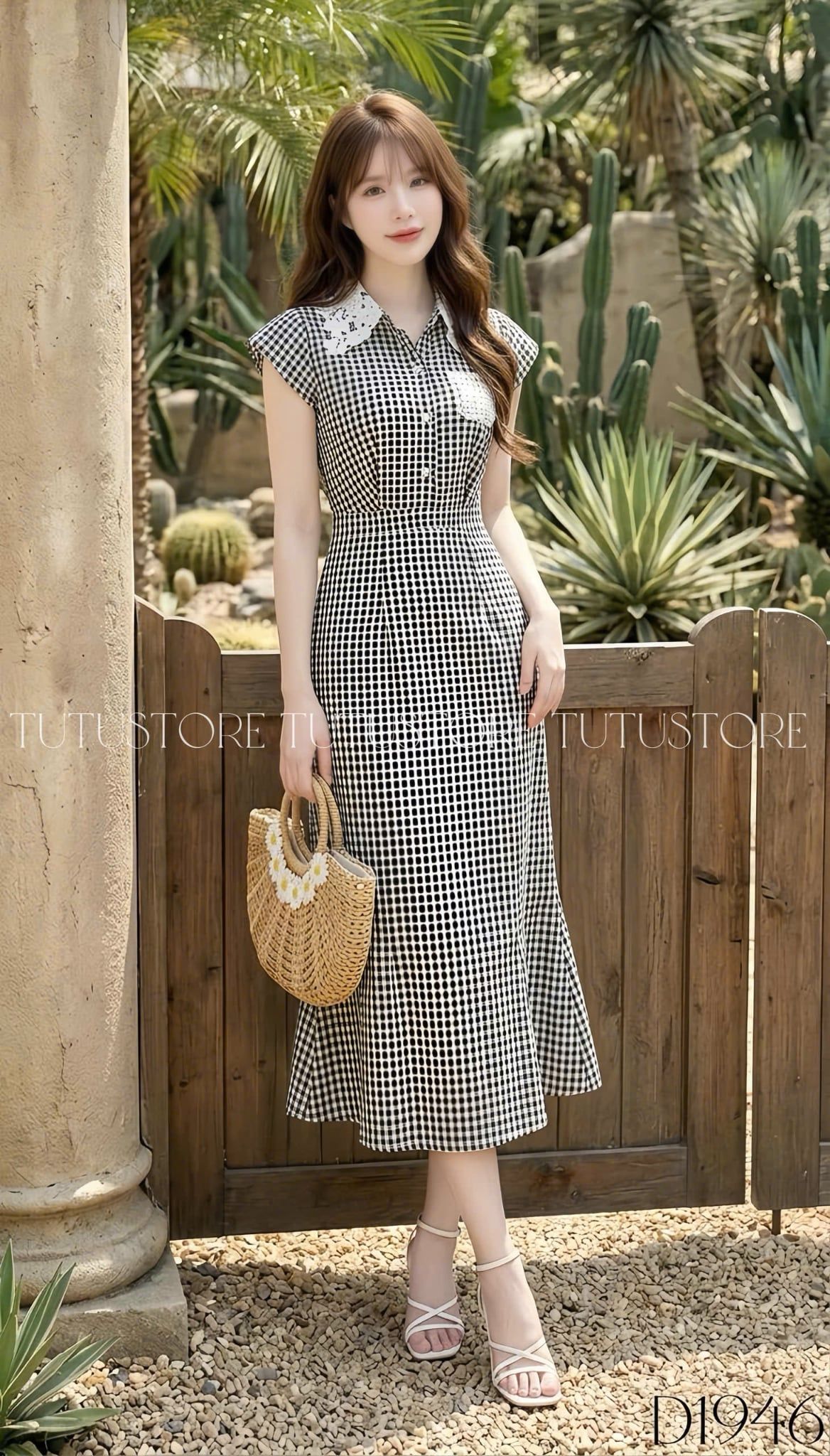 Đầm Thiết Kế Cổ Áo Sơ Mi Chiết Eo Kiểu Caro Dáng Dài Đi Tiệc TuTu Store Mã D1946
