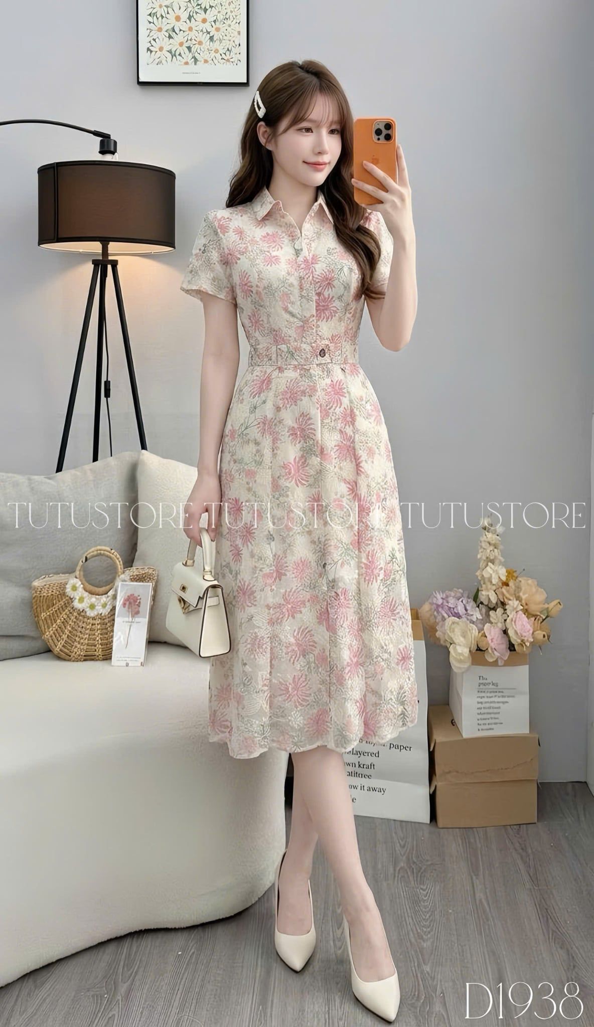 Đầm Thiết Kế Cổ Sơ Mi Dáng A Ren Thêu Đầm Đi Tiệc TuTu Store Mã D1938