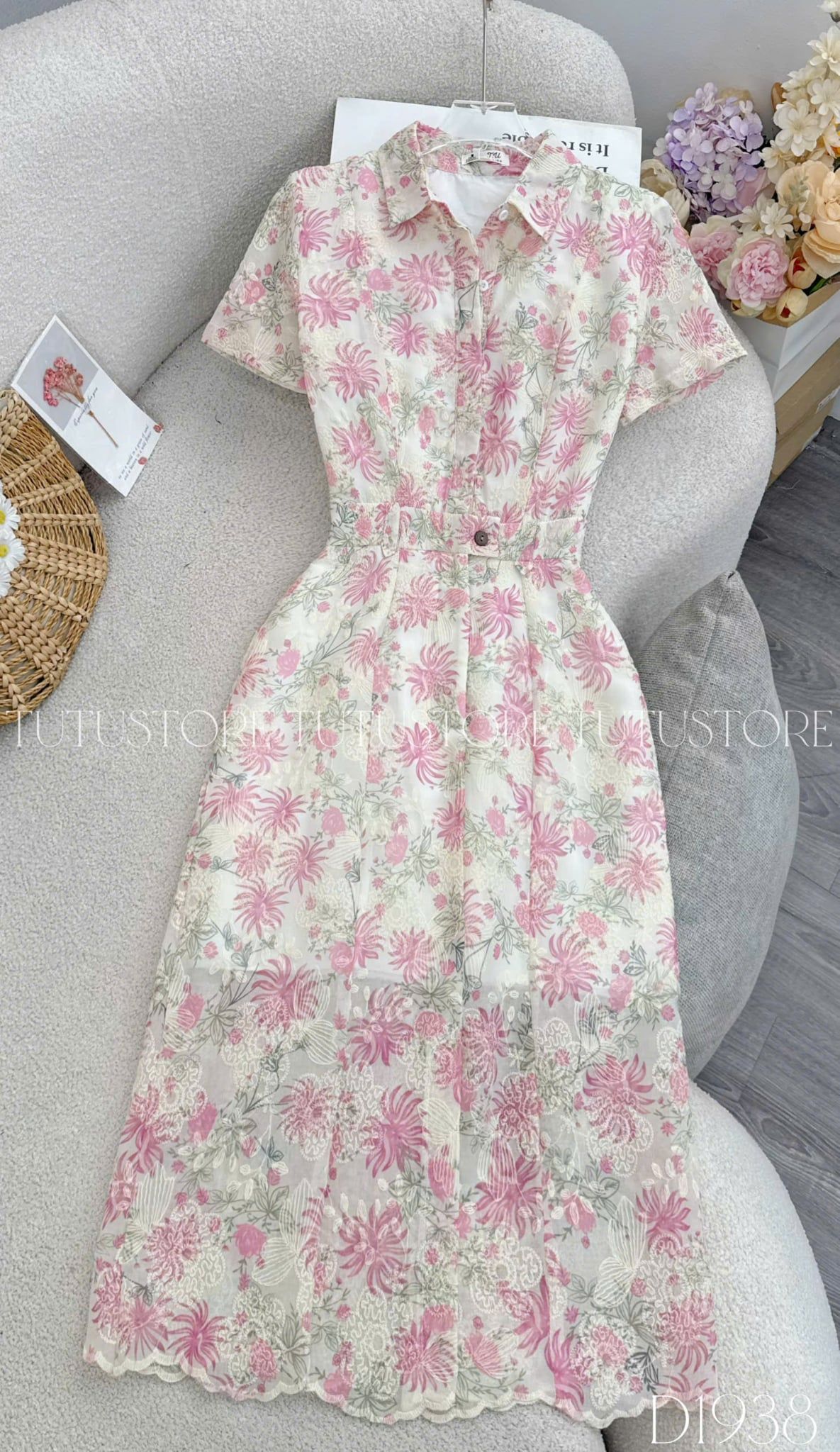 Đầm Thiết Kế Cổ Sơ Mi Dáng A Ren Thêu Đầm Đi Tiệc TuTu Store Mã D1938