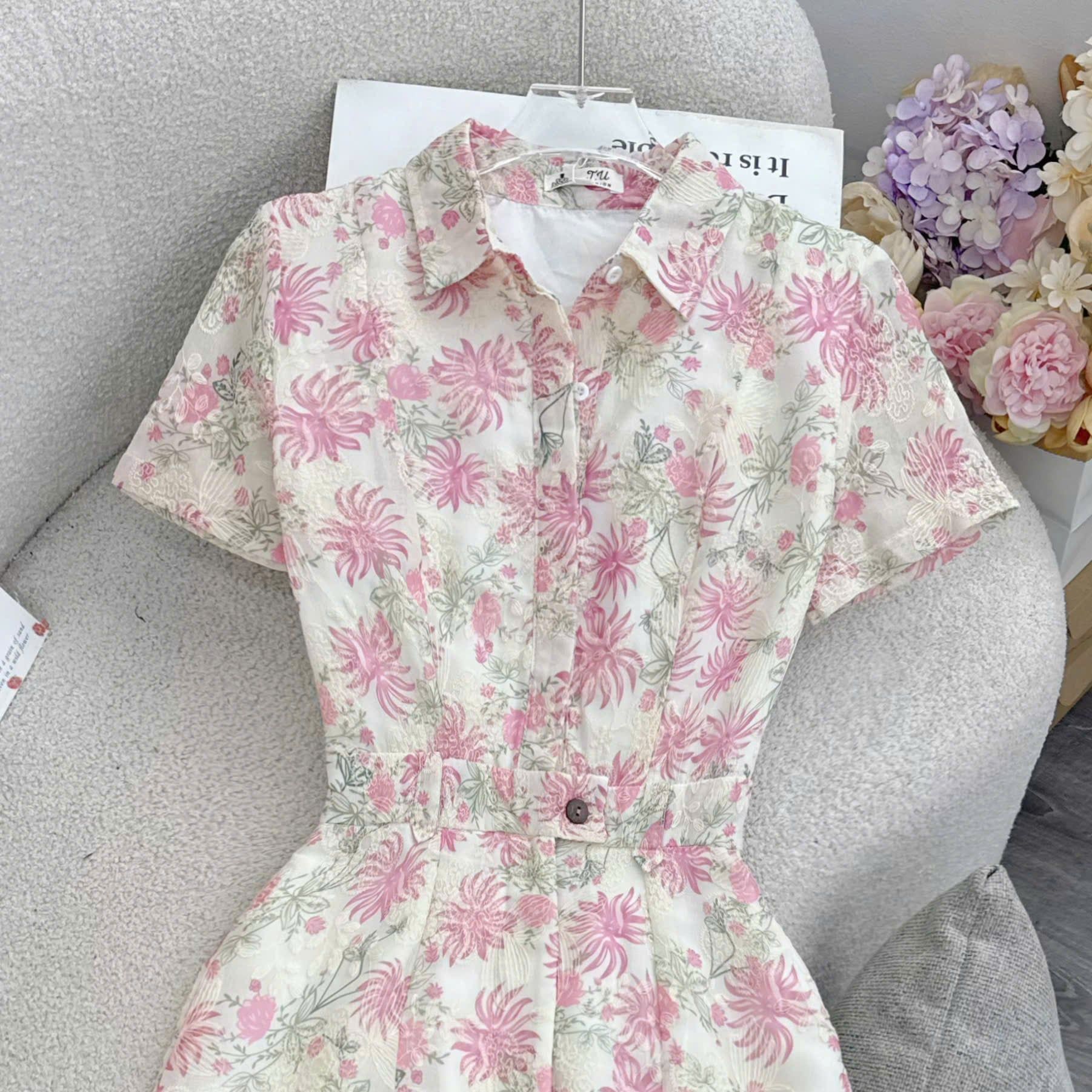 Đầm Thiết Kế Cổ Sơ Mi Dáng A Ren Thêu Đầm Đi Tiệc TuTu Store Mã D1938