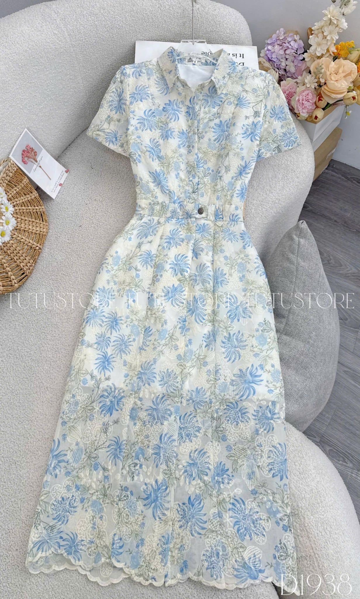 Đầm Thiết Kế Cổ Sơ Mi Dáng A Ren Thêu Đầm Đi Tiệc TuTu Store Mã D1938