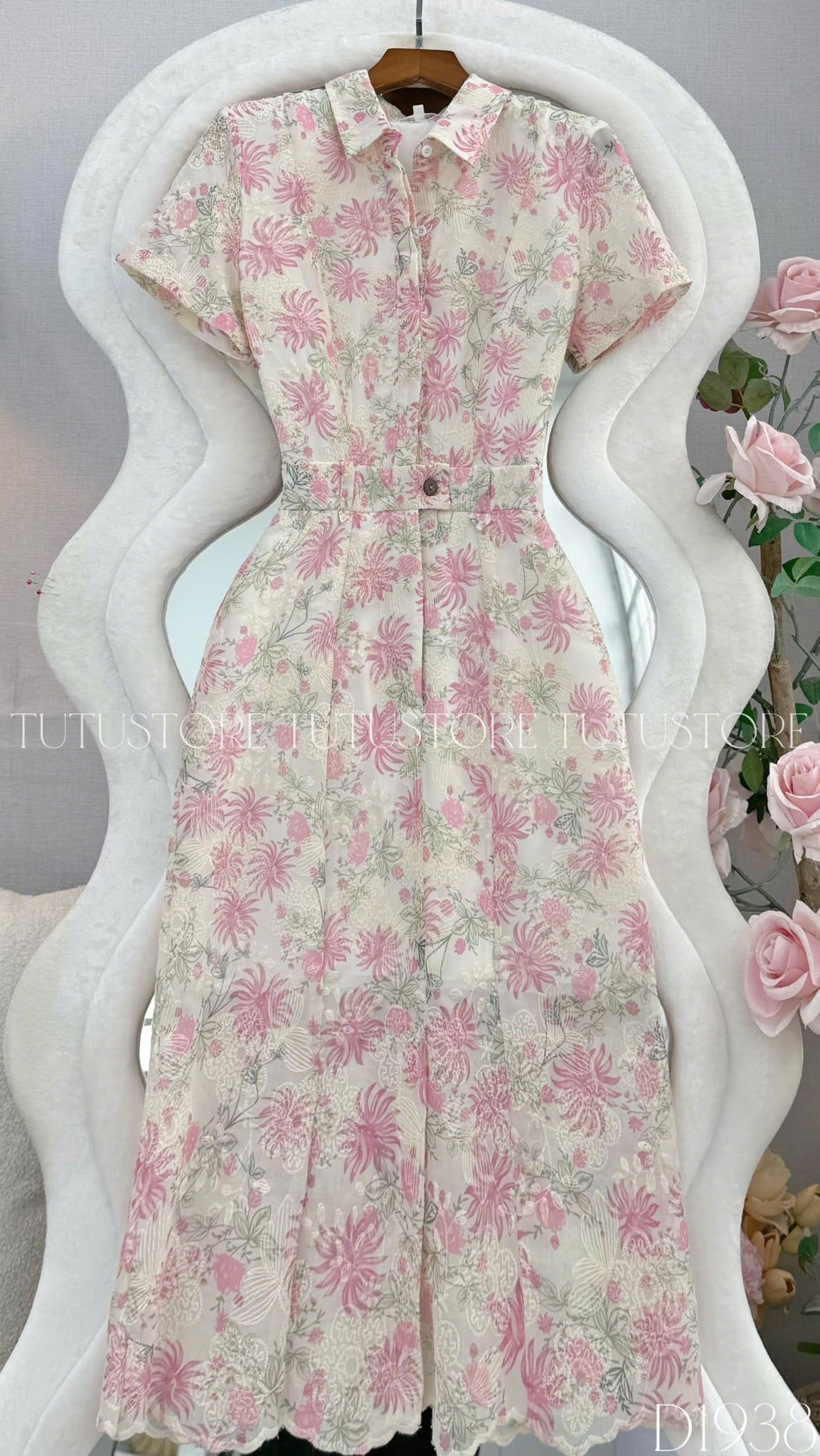 Đầm Thiết Kế Cổ Sơ Mi Dáng A Ren Thêu Đầm Đi Tiệc TuTu Store Mã D1938