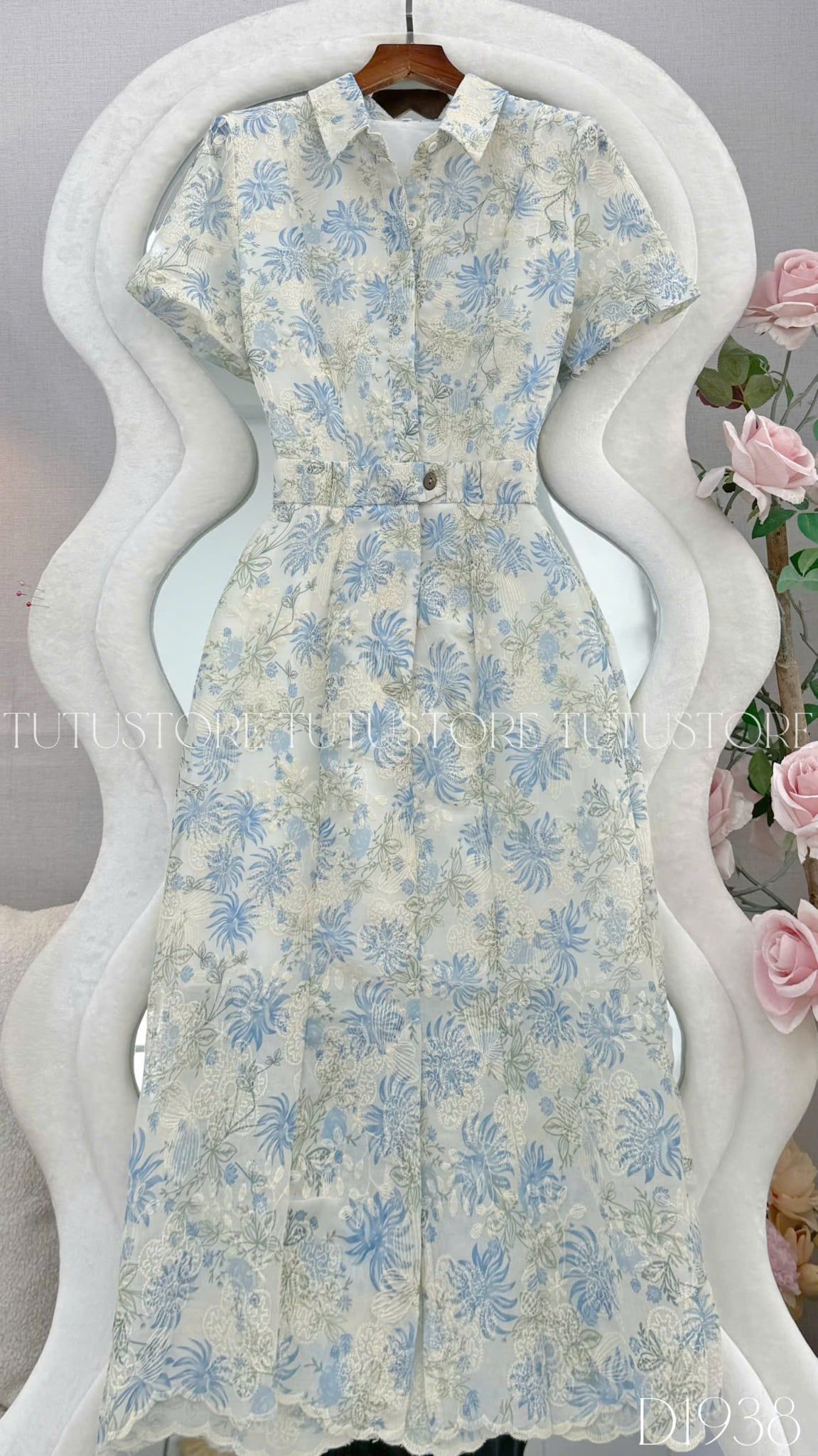 Đầm Thiết Kế Cổ Sơ Mi Dáng A Ren Thêu Đầm Đi Tiệc TuTu Store Mã D1938
