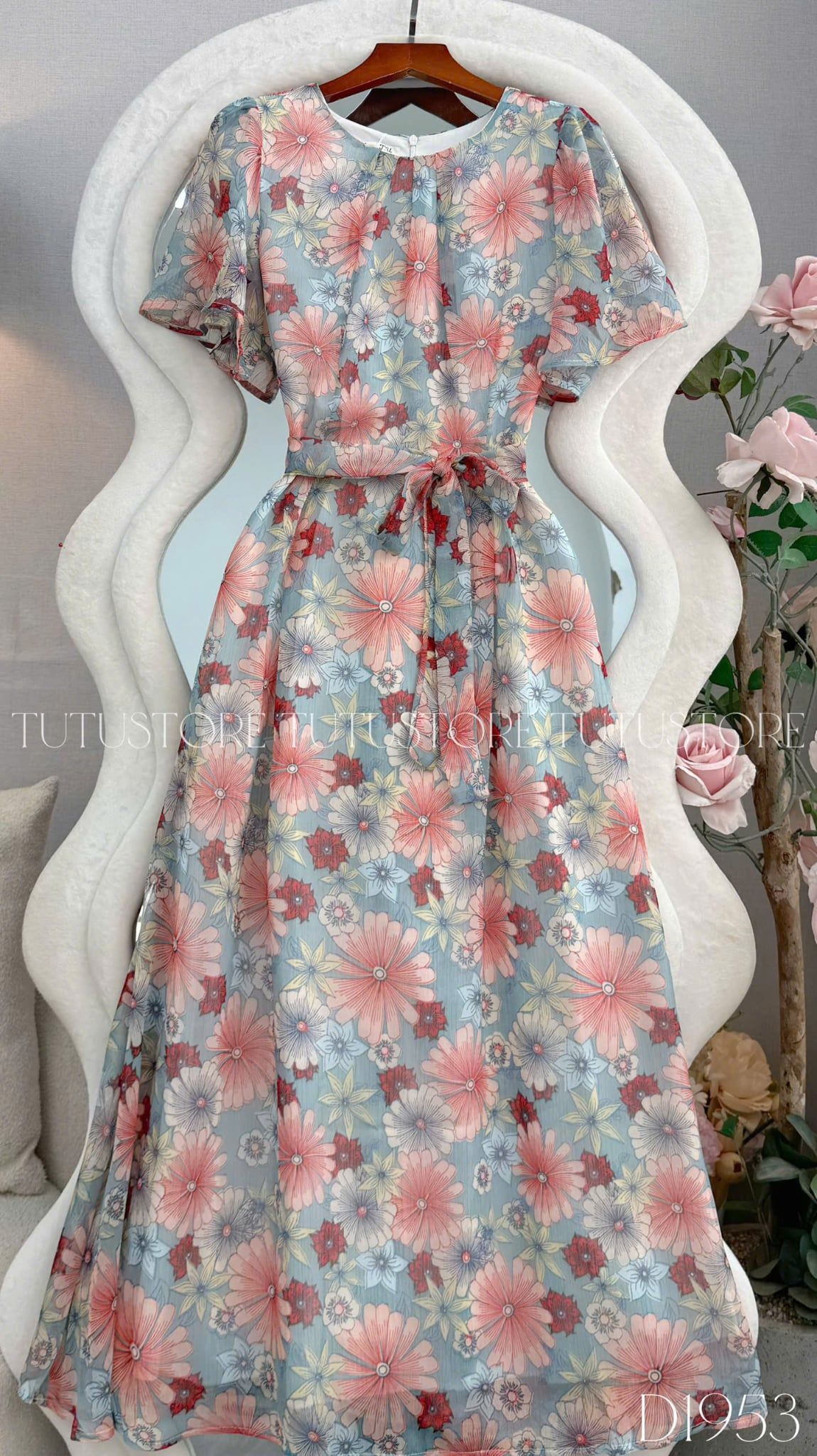Đầm Thiết Kế Cổ Tròn Dáng Xòe In Hoa Đầm Đi Tiệc TuTu Store Mã D1953