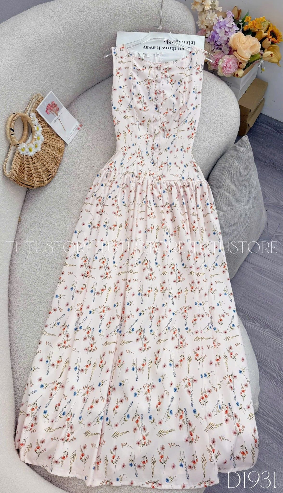 Đầm Thiết Kế Cổ Thuyền Dáng Xòe Hoa Nhí Đầm Đi Tiệc TuTu Store Mã D1931