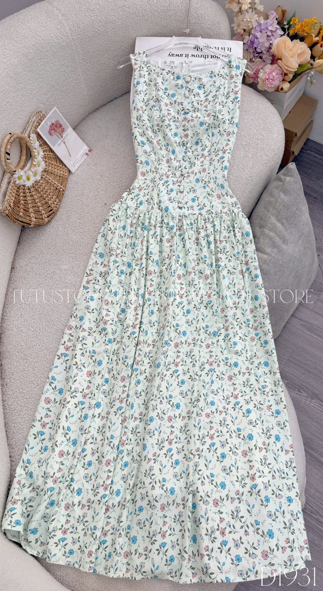 Đầm Thiết Kế Cổ Thuyền Dáng Xòe Hoa Nhí Đầm Đi Tiệc TuTu Store Mã D1931