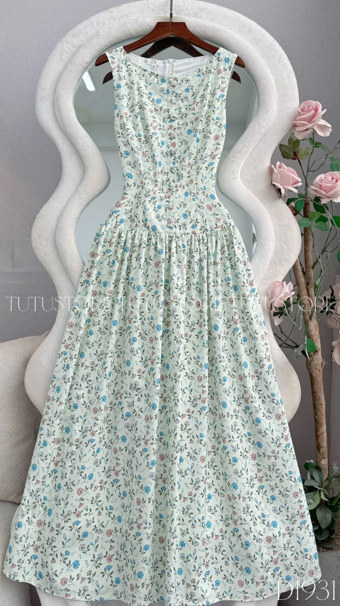 Đầm Thiết Kế Cổ Thuyền Dáng Xòe Hoa Nhí Đầm Đi Tiệc TuTu Store Mã D1931