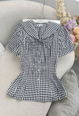 Áo Kiểu Nữ Thiết Kế Cổ V Caro Dáng Peplum Công Sở TuTu Store Mã A612