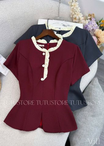 Áo Kiểu Nữ Thiết Kế Cổ Tròn Đính Nút Dáng Peplum Công Sở TuTu Store Mã A611