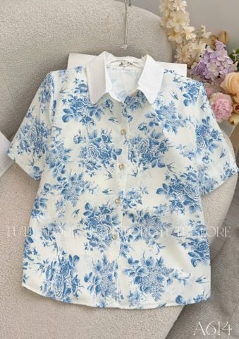 Áo Kiểu Nữ Thiết Kế Cổ Sơ Mi Họa Tiết Hoa TuTu Store Mã A614