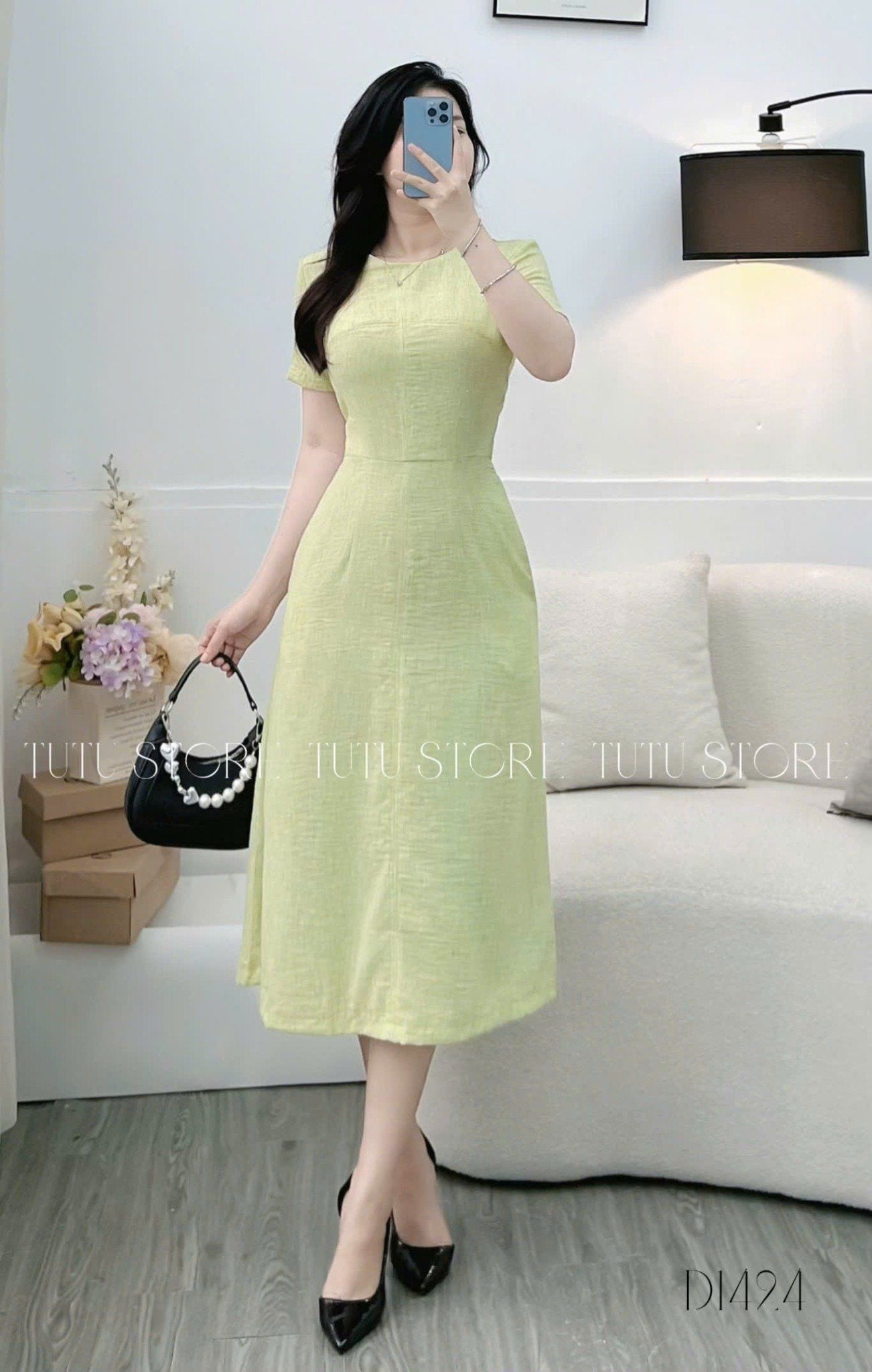 Đầm Linen Xước Thiết Kế TuTu Store Phù Hợp Đi Làm Dành Cho Nữ - Mã D1424